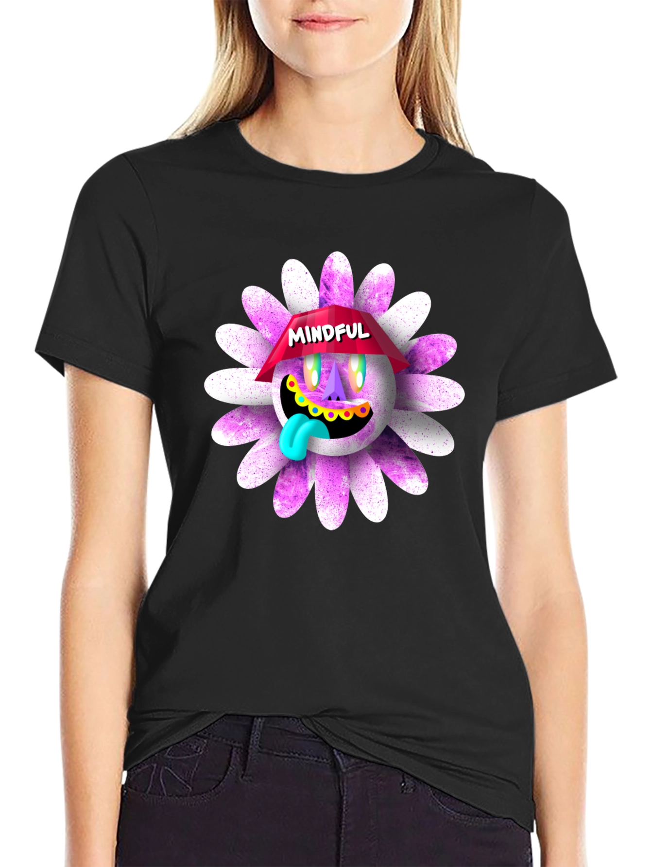Black Mindful Graphic T-Shirt - Unique Daisy Design view 2