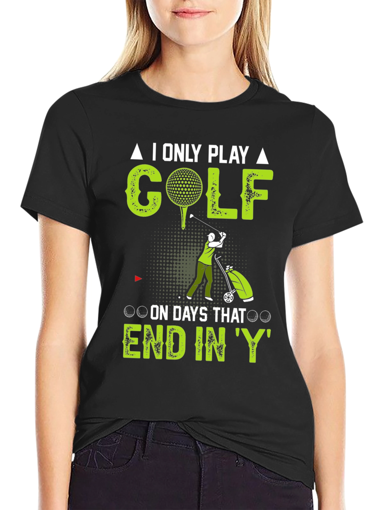 Black Funny Golf T-Shirt: I Only Play on Days That End In 'Y' view 2