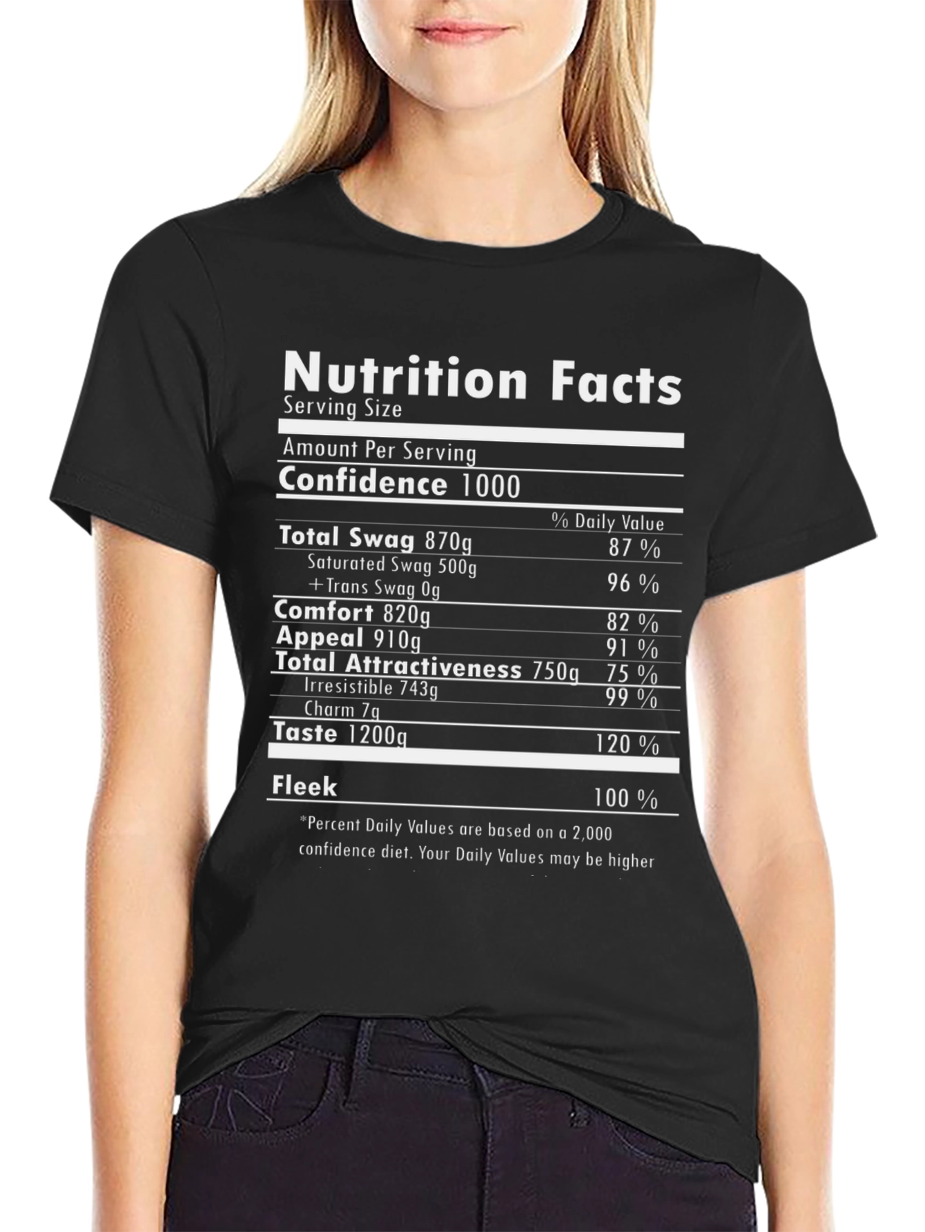 Black Nutrition Facts Funny T-Shirt - Confidence Booster view 2