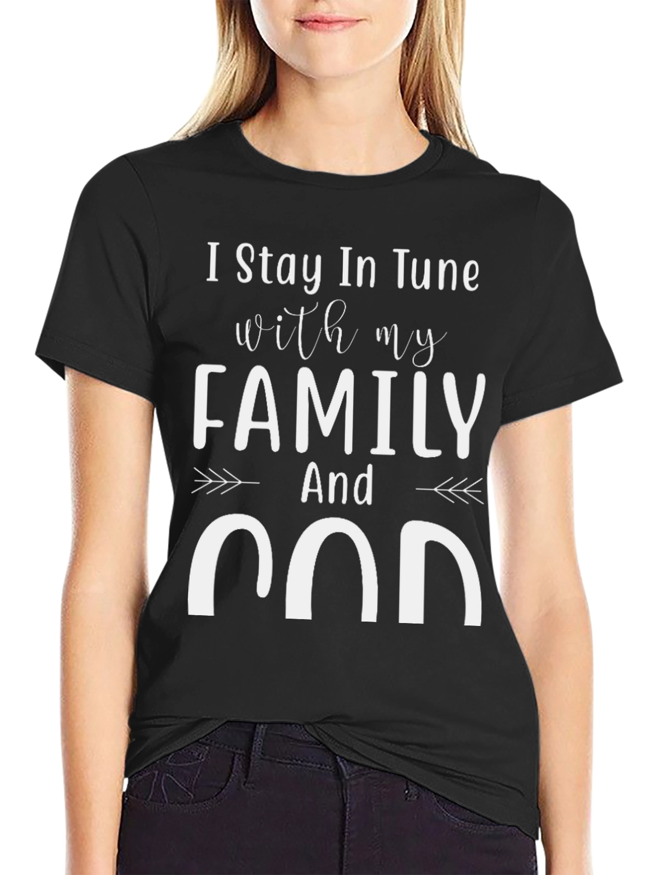 Black Stay in Tune with Family and God Black T-Shirt view 2