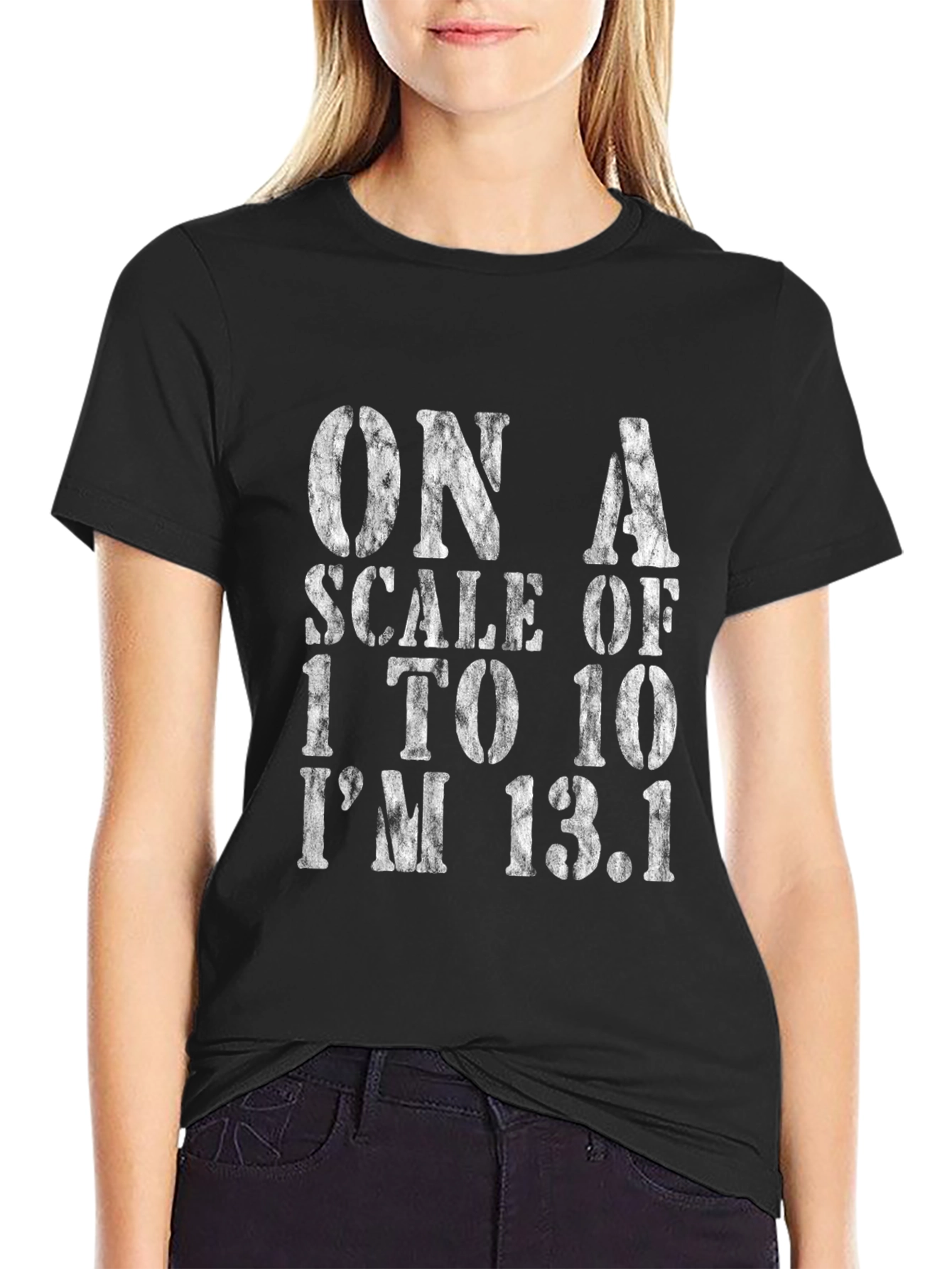 Black Funny Marathon Runner T-Shirt - On a Scale to 10 I'm 13.1 view 2