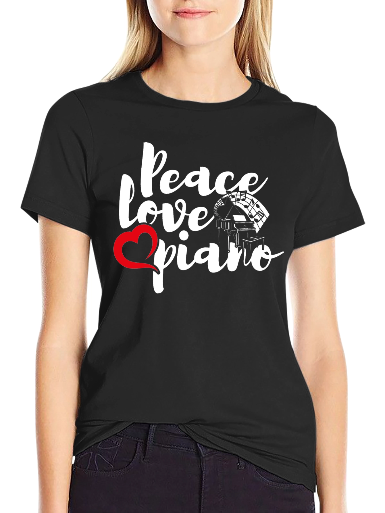 Black Peace Love Piano Graphic Tee view 2