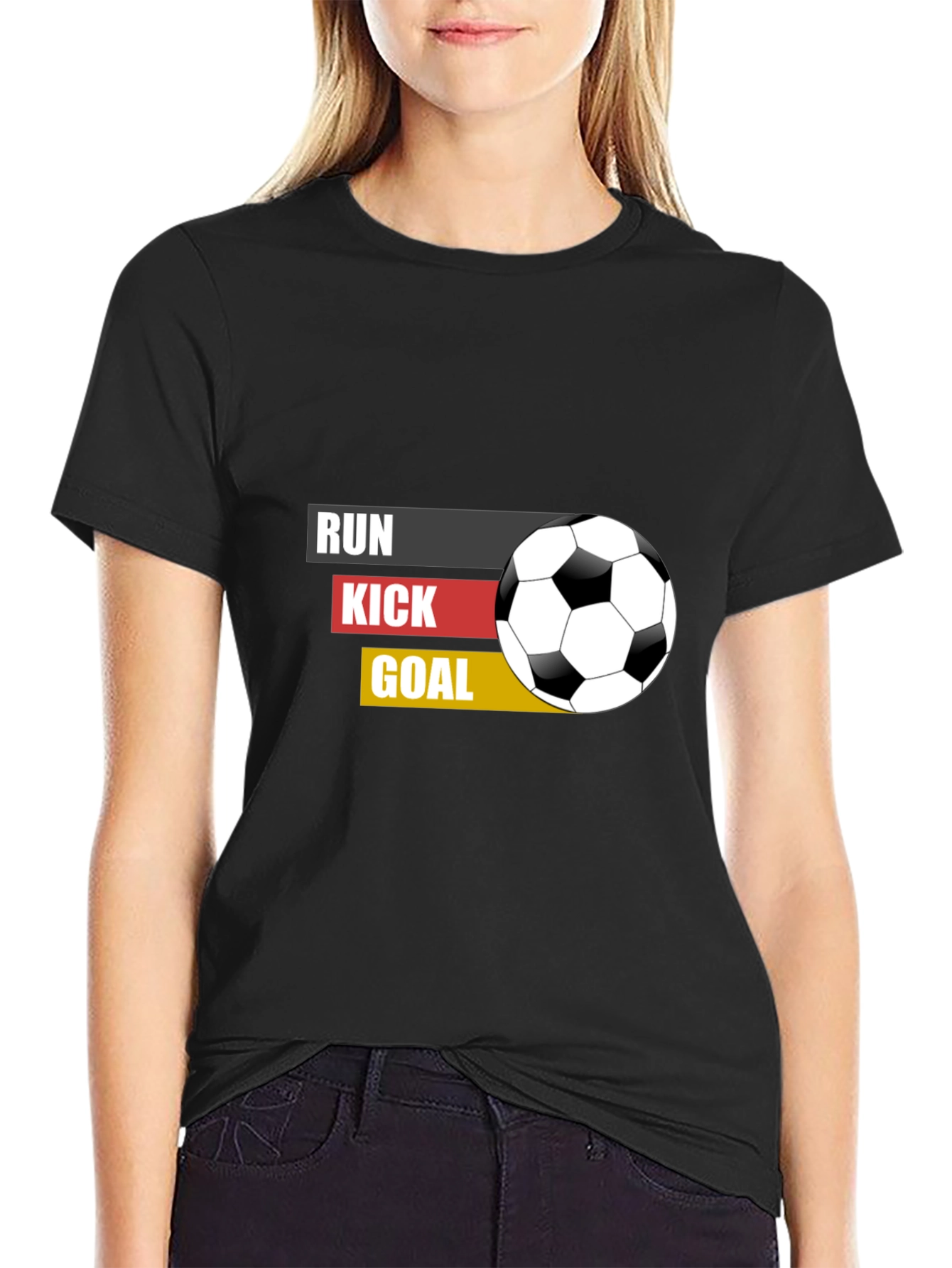 Black Run Kick Goal Soccer T-Shirt - Black view 2
