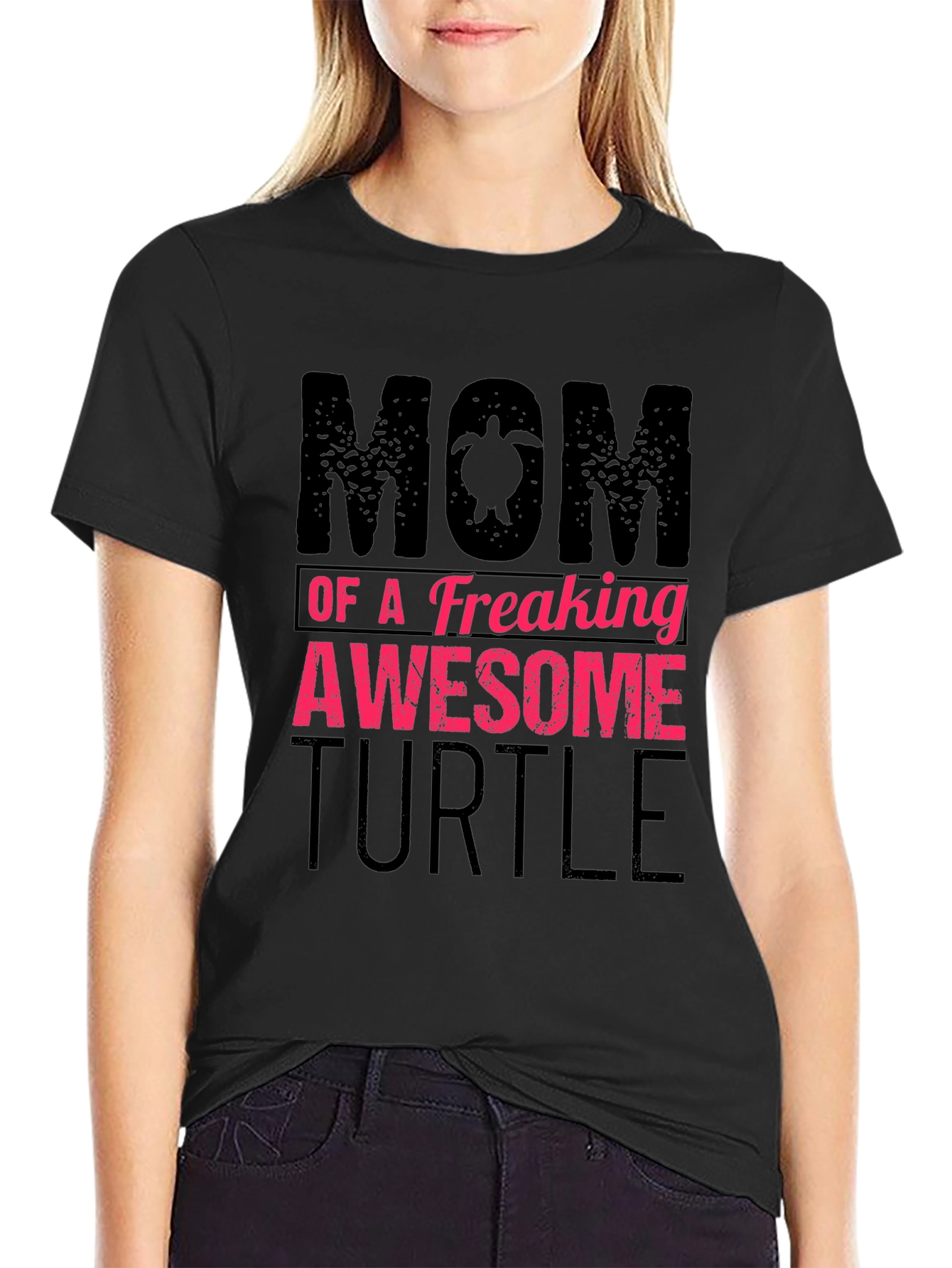 Black Mom of a Freaking Awesome Turtle T-Shirt view 2
