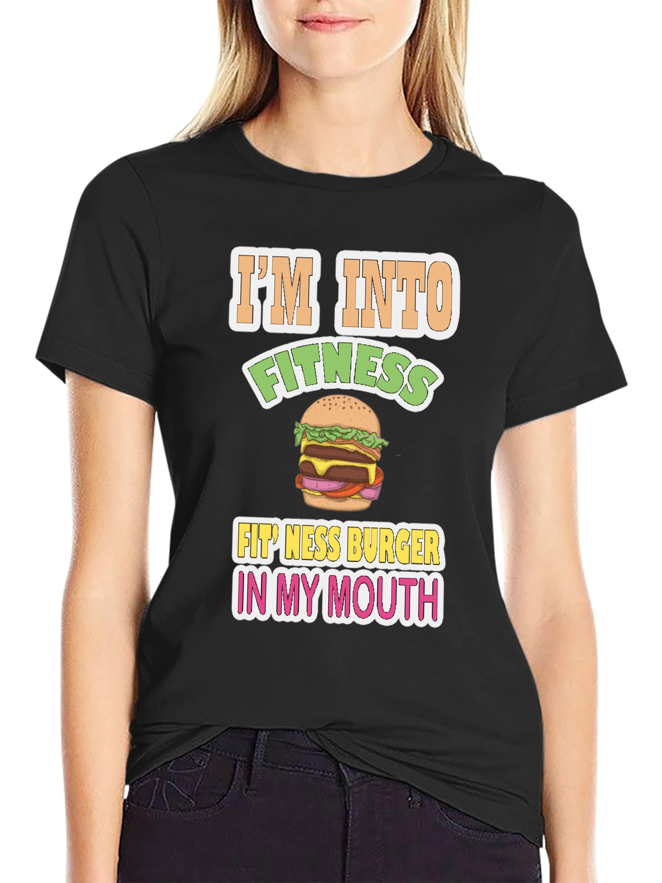 Black Funny Fitness Burger Graphic T-Shirt view 2