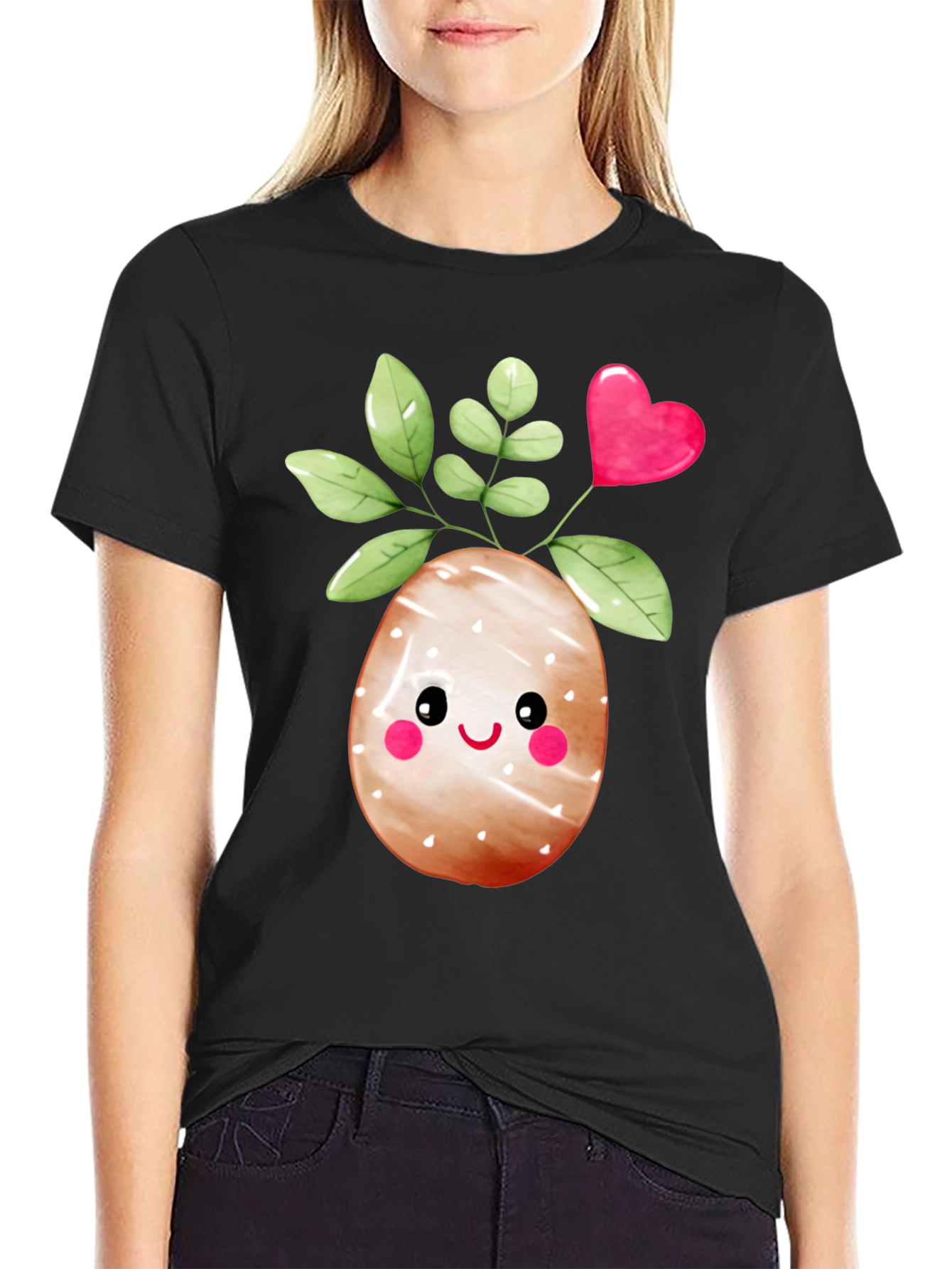Black Cute Easter Egg Plant Graphic Tee view 2