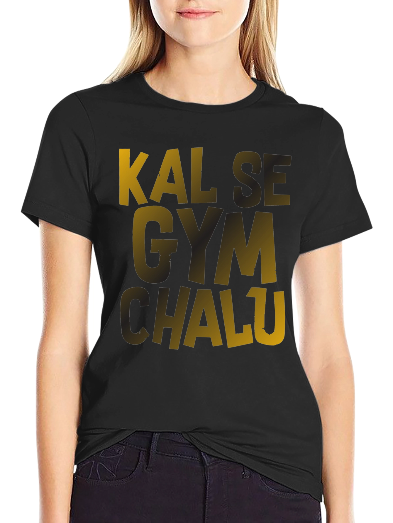 Black Kal Se Gym Chalu Men's Black T-Shirt view 2