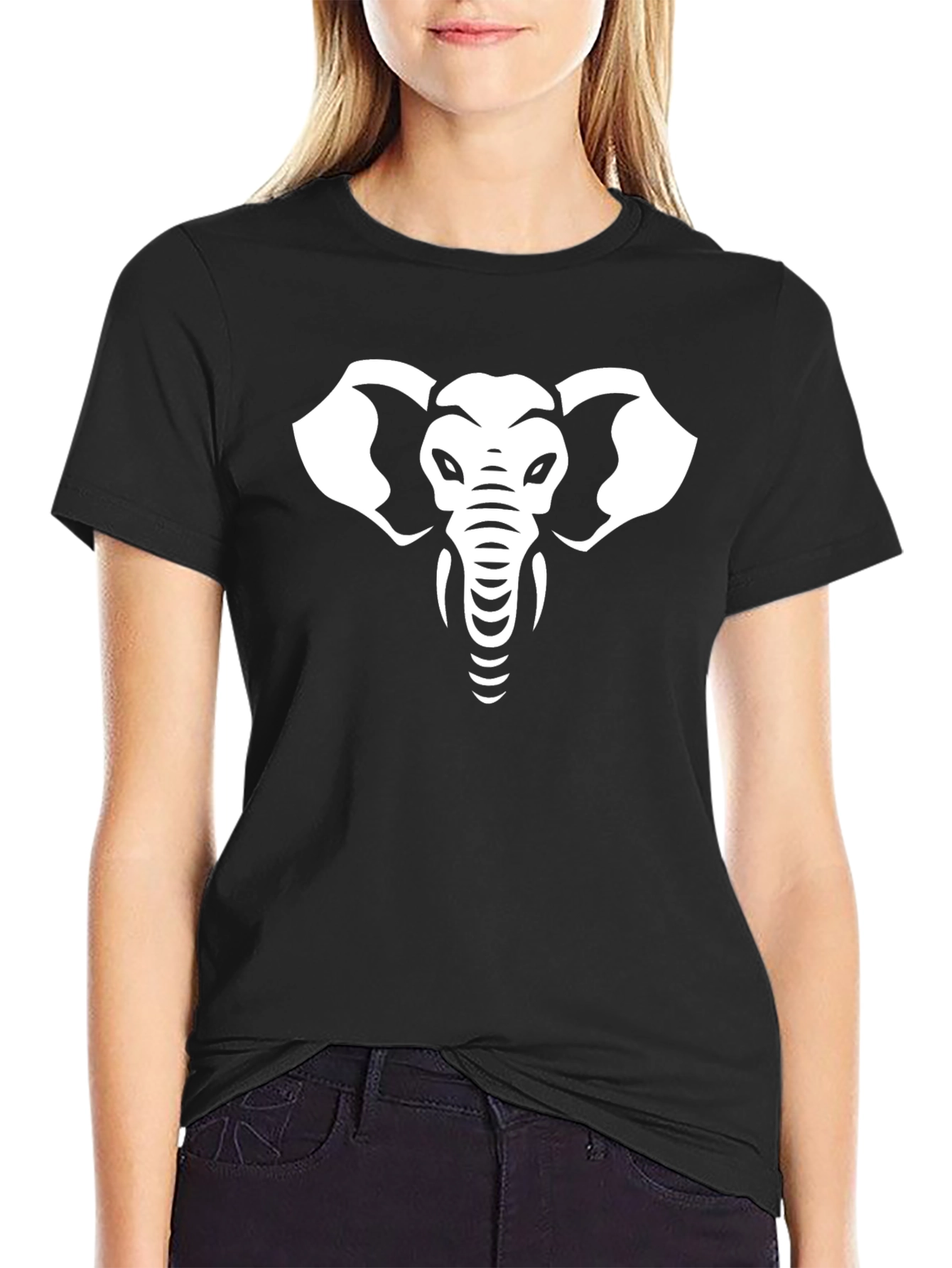 Black Elephant Graphic Tee - Black Cotton Blend T-Shirt view 2