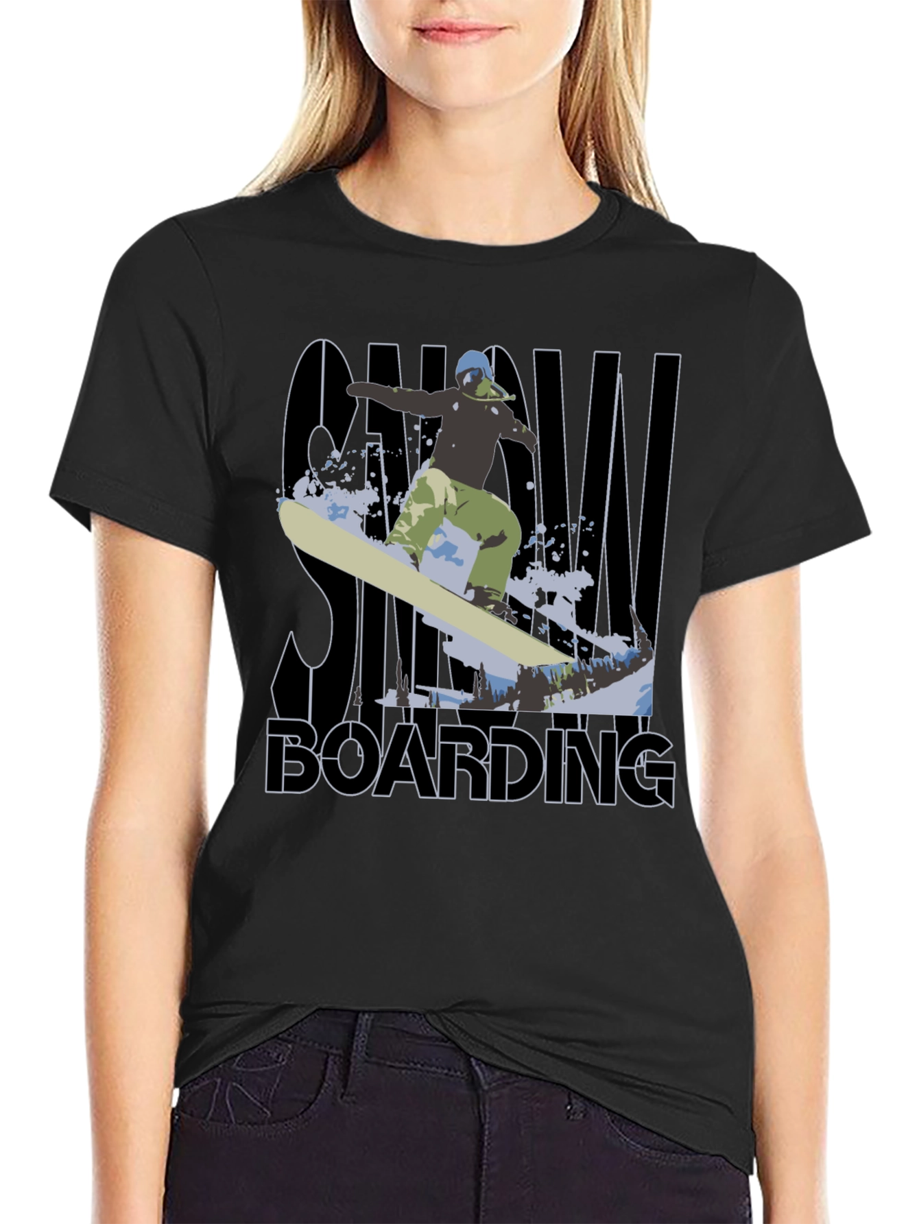 Black Snowboarding Graphic Tee - Black Cotton T-Shirt view 2