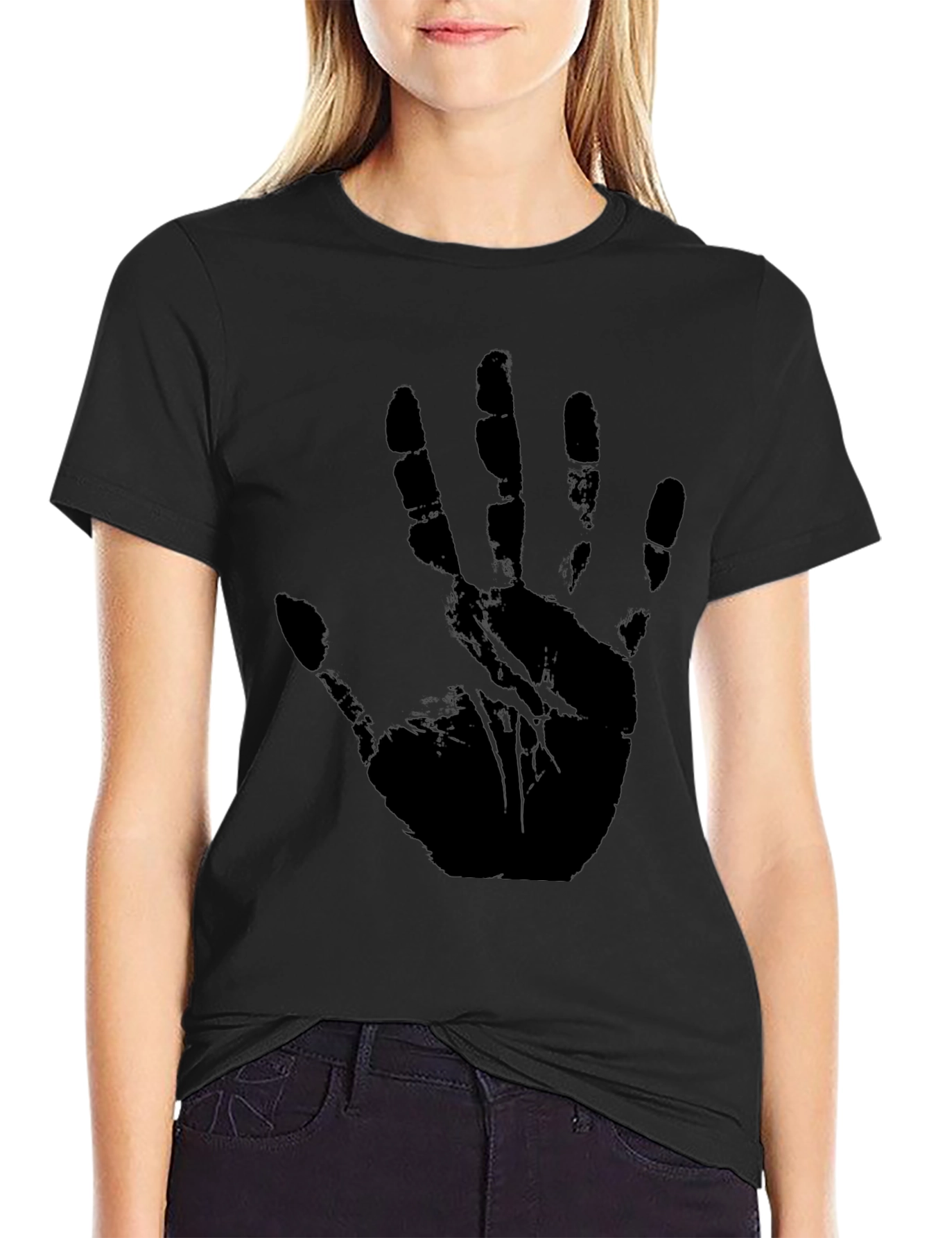 Black Handprint Graphic T-Shirt - Unisex Black Tee view 2