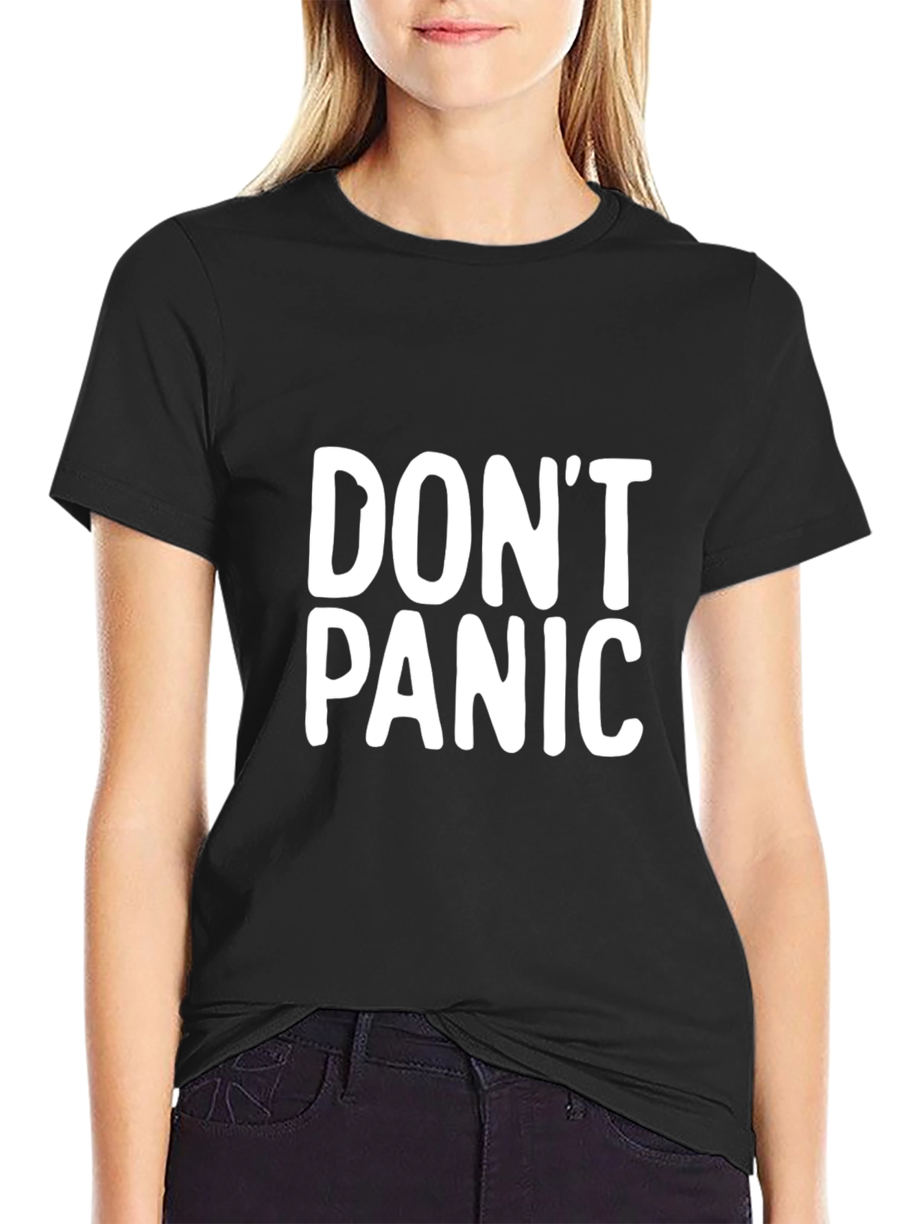 Black Don't Panic T-Shirt - Relaxed Cotton Tee view 2
