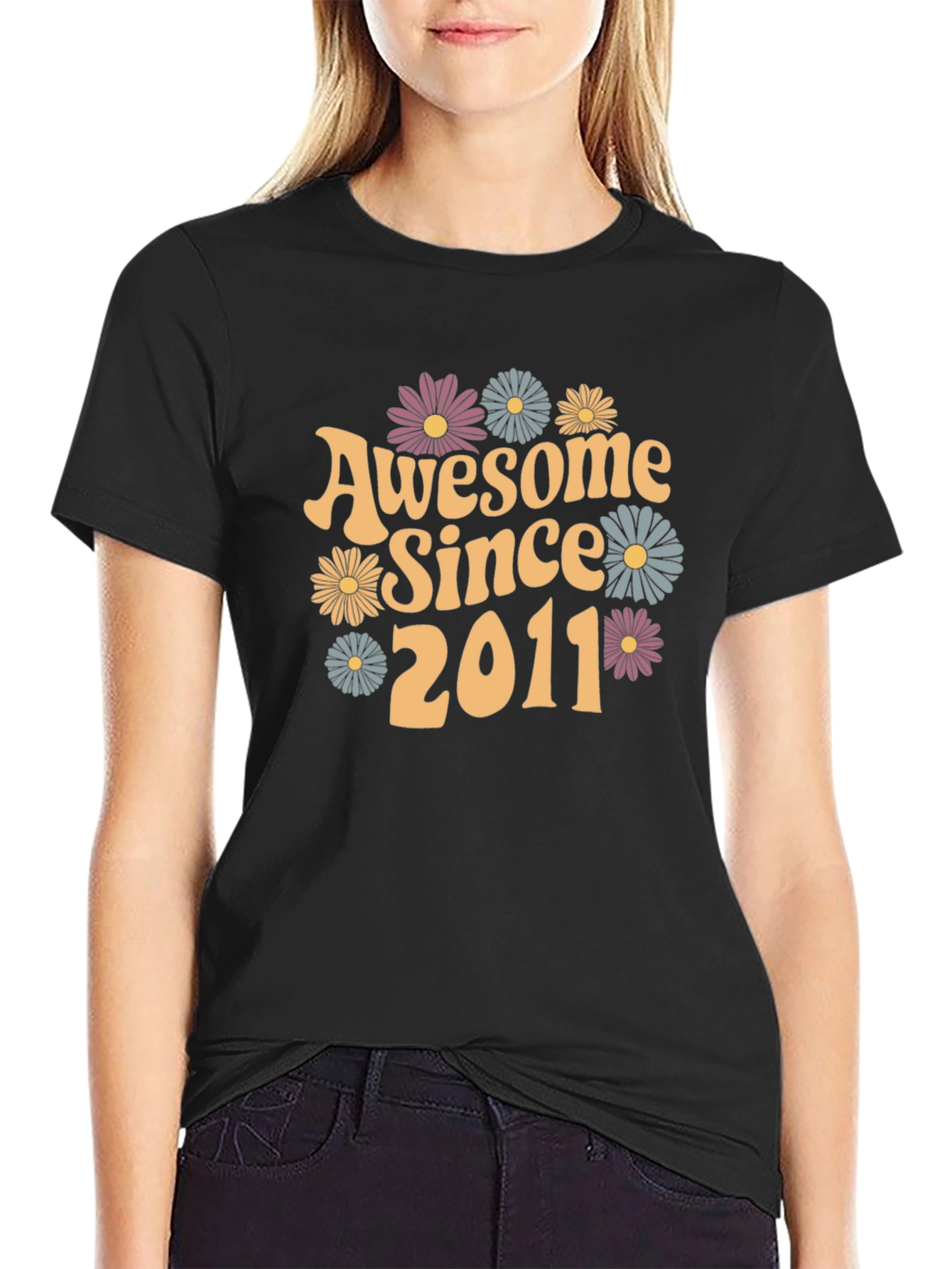 Black Awesome Since 2011 Floral T-Shirt view 2