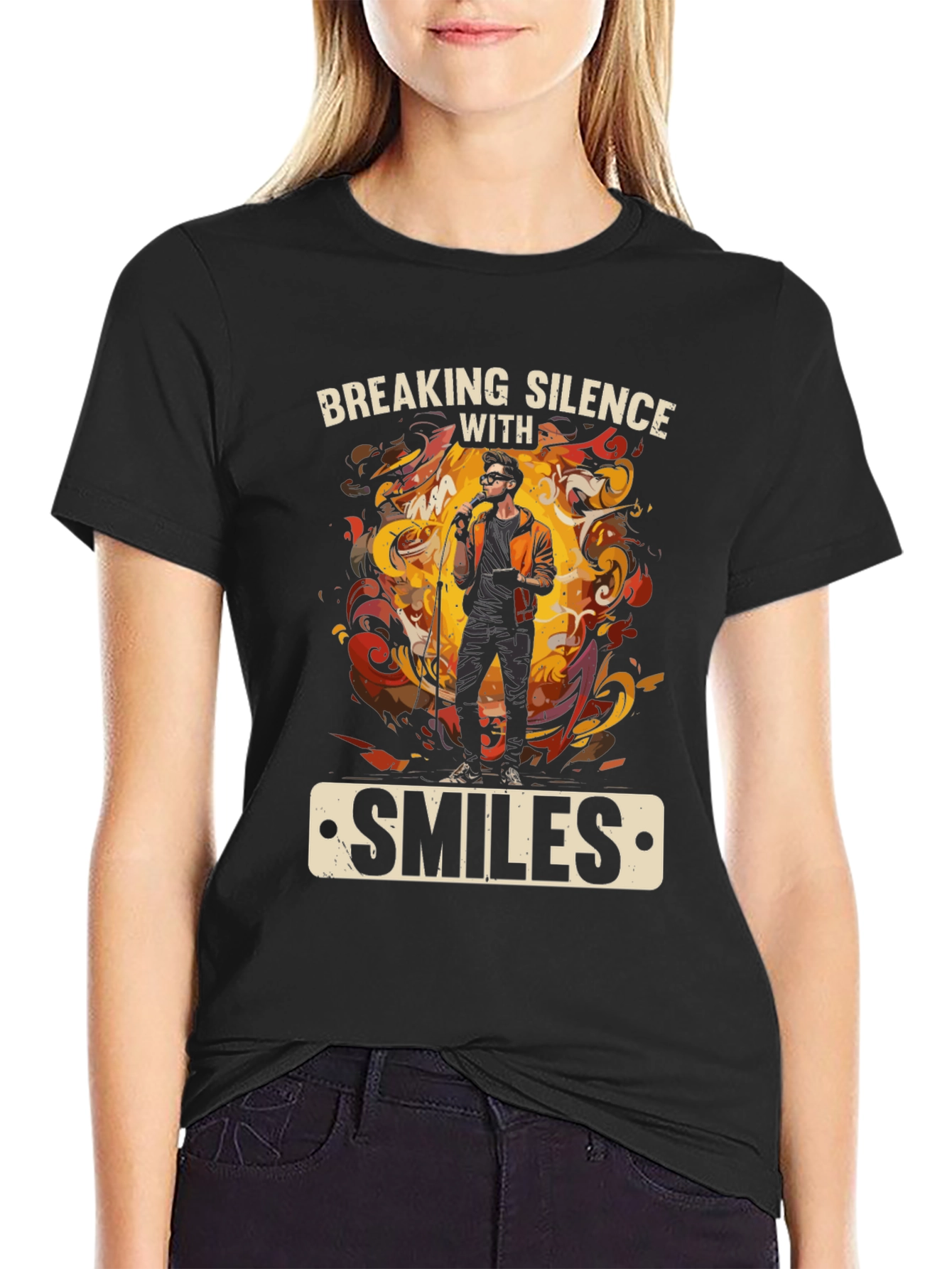 Black Breaking Silence With Smiles Graphic Tee view 2