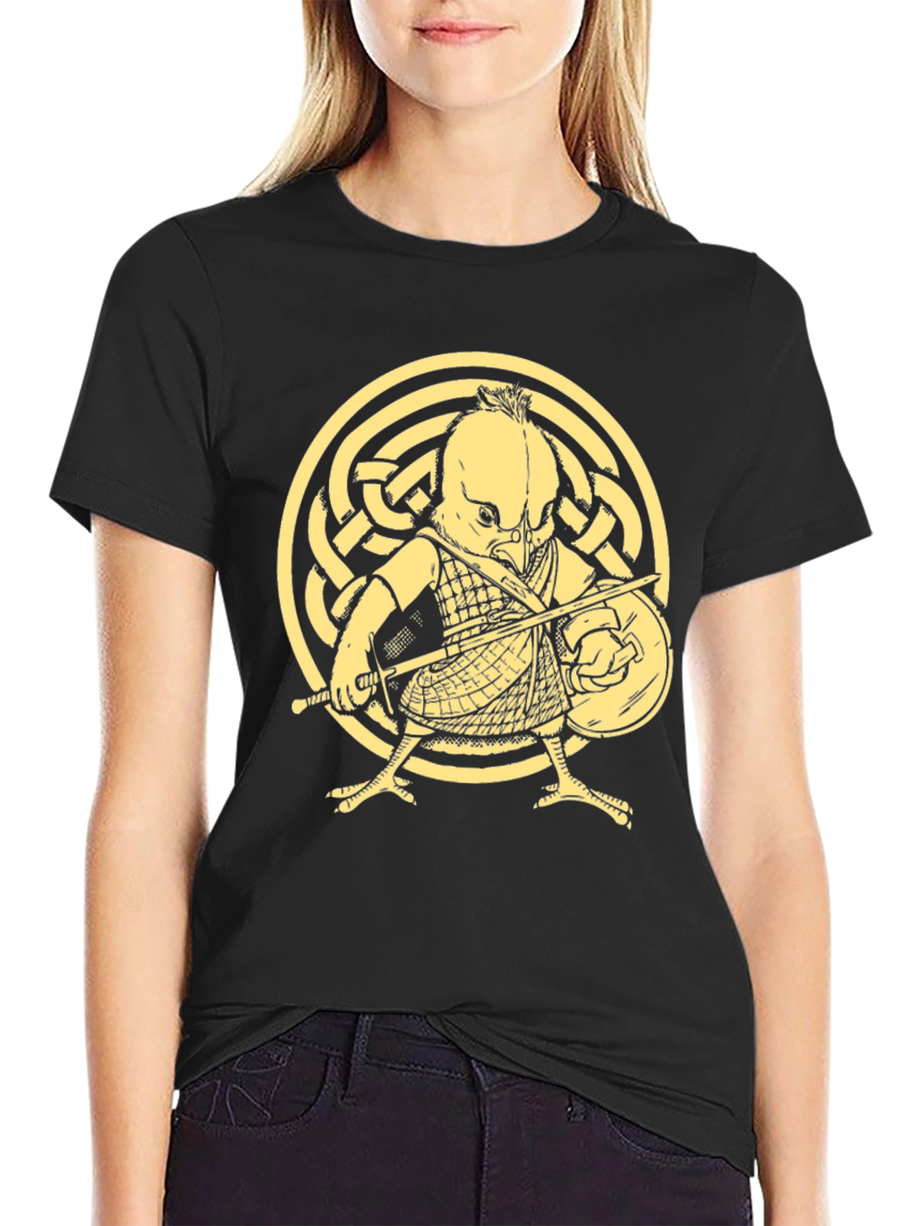 Black Black T-Shirt with Warrior Chicken Graphic view 2