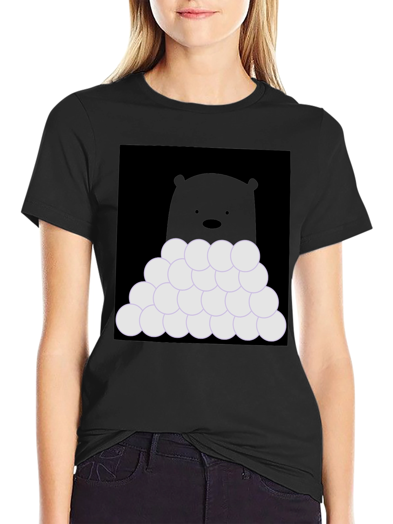 Black Bear with Snowballs T-Shirt - Soft Cotton Tee view 2