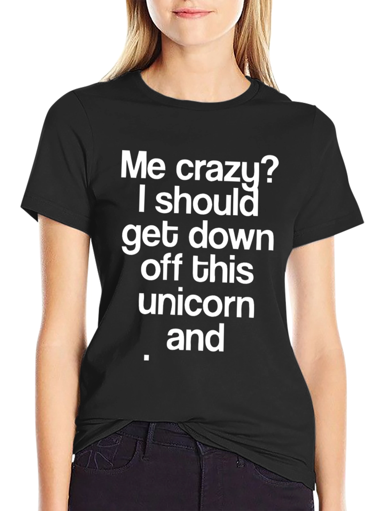 Black Crazy Unicorn Graphic Tee - Black Cotton T-Shirt view 2