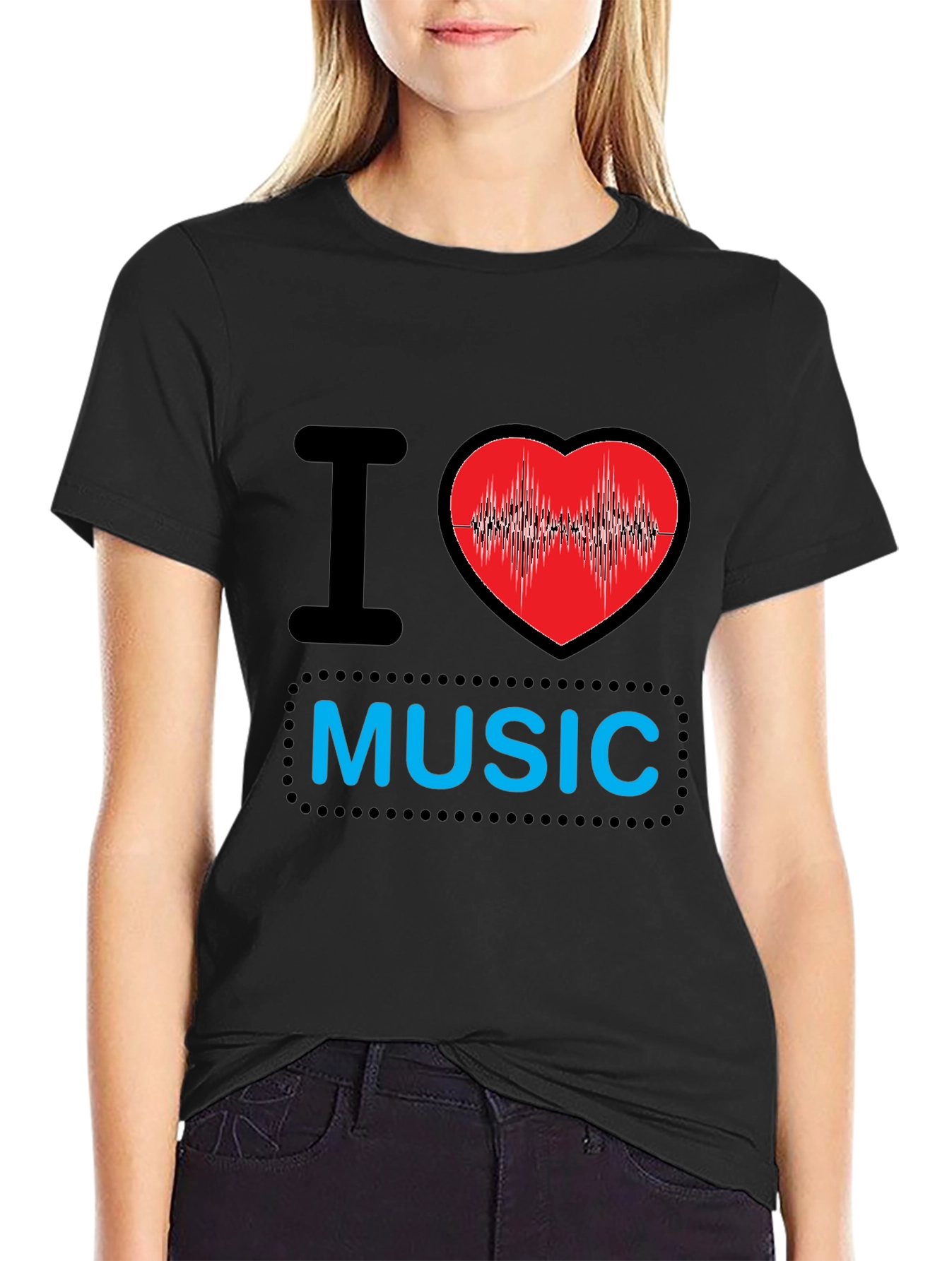 Black I Heart Music Black T-Shirt view 2