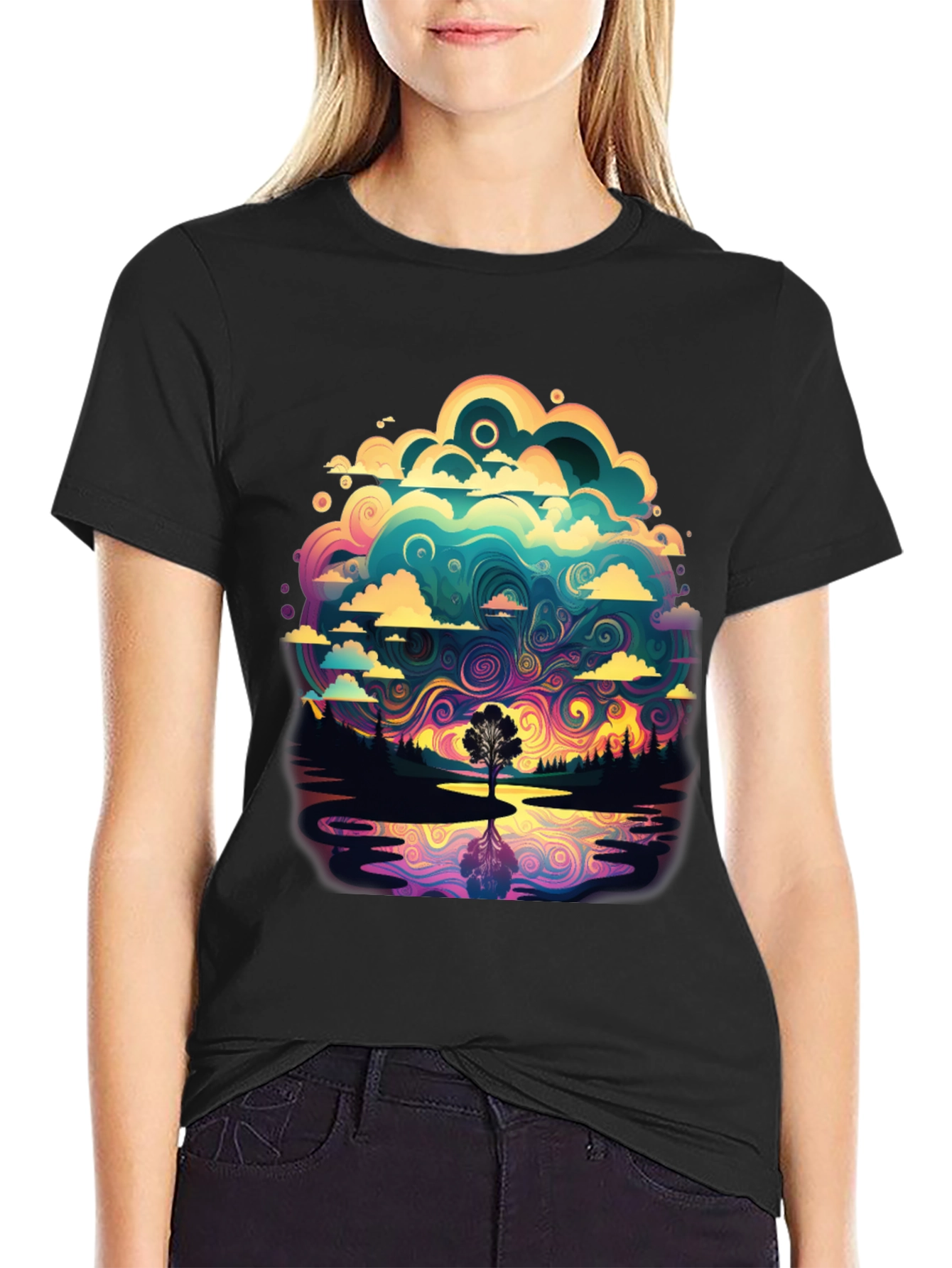 Black Vivid Psychedelic Nature T-Shirt view 2