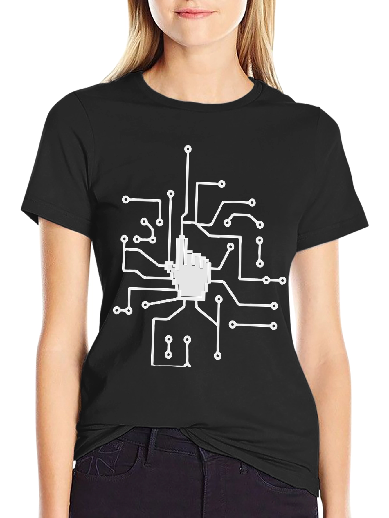 Black Circuit Hand Black T-Shirt - Geek Style view 2