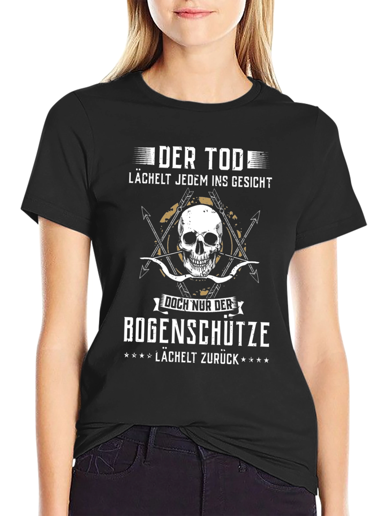 Black Der Tod Bogenschütze T-Shirt: Death Smiles Back view 2