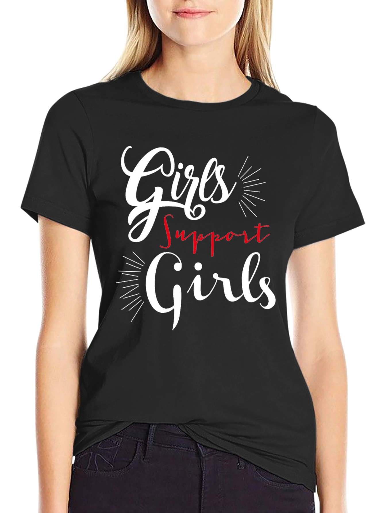 Black Girls Support Girls Graphic Tee - Black Cotton T-Shirt view 2