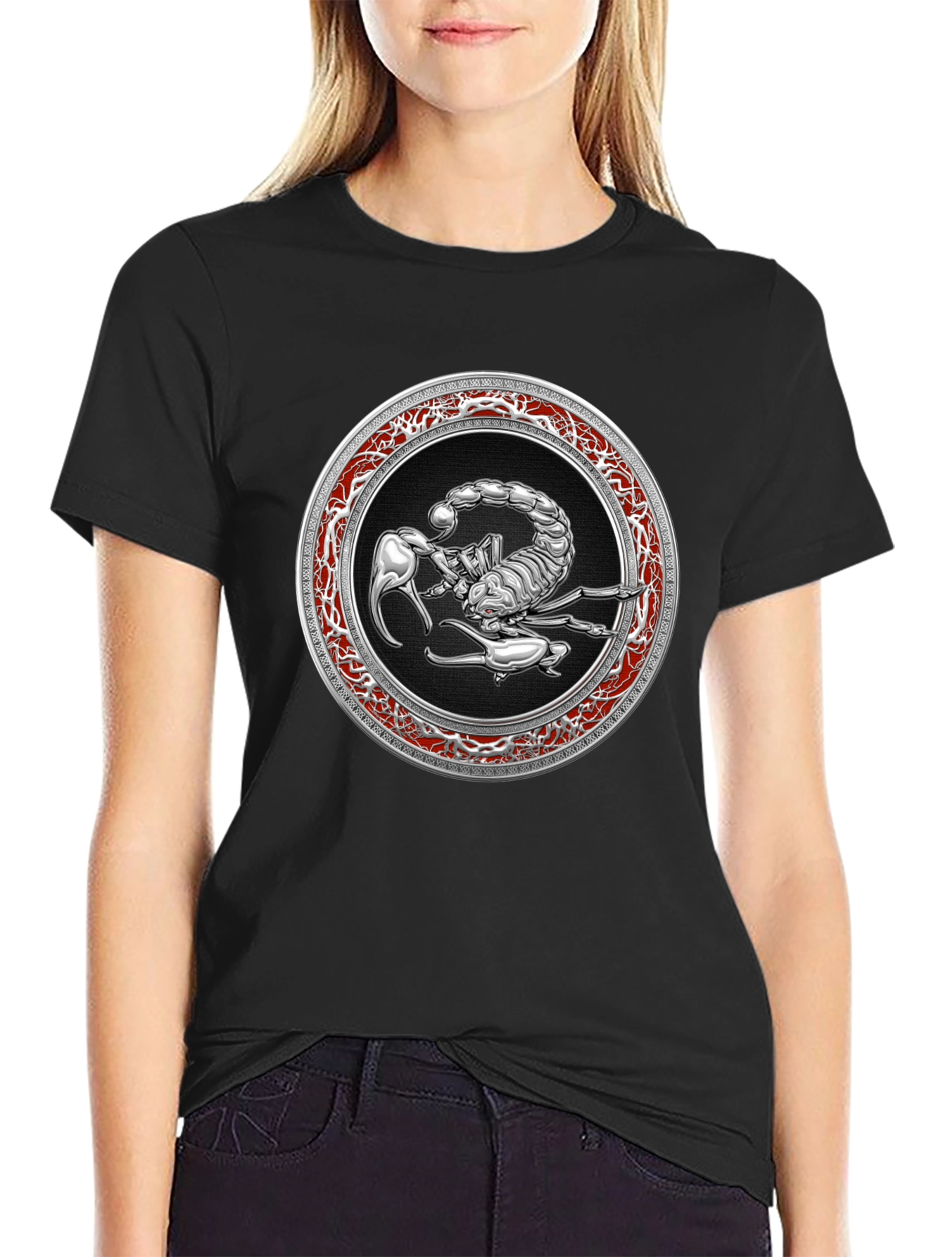 Black Scorpion Graphic Tee - Bold Silver Zodiac Design view 2