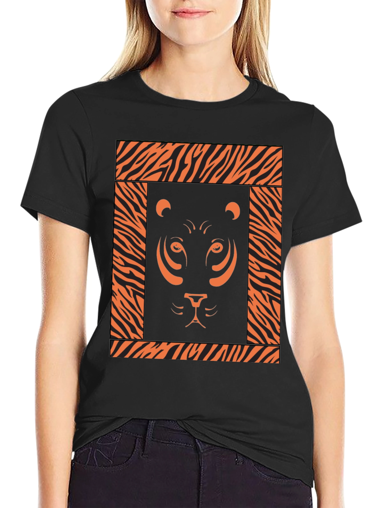 Black Tiger Graphic Print Black T-Shirt view 2