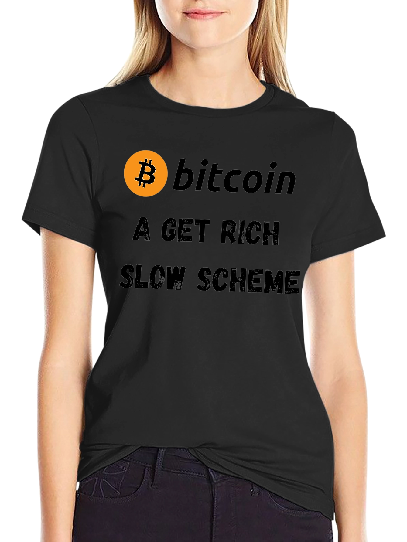 Black Bitcoin Get Rich Slow Scheme Black T-Shirt view 2