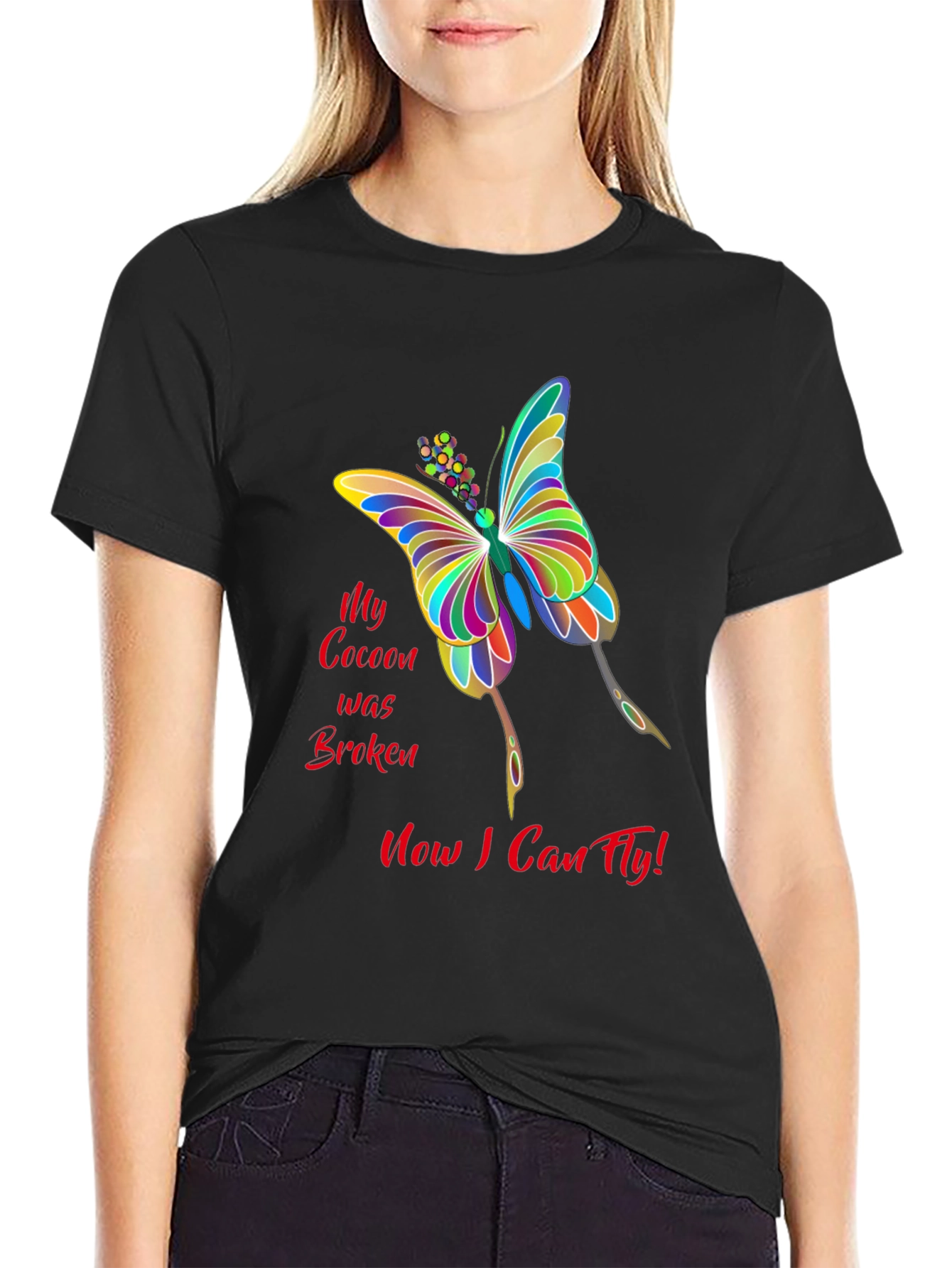 Black Butterfly Freedom Tee: "Now I Can Fly!" view 2