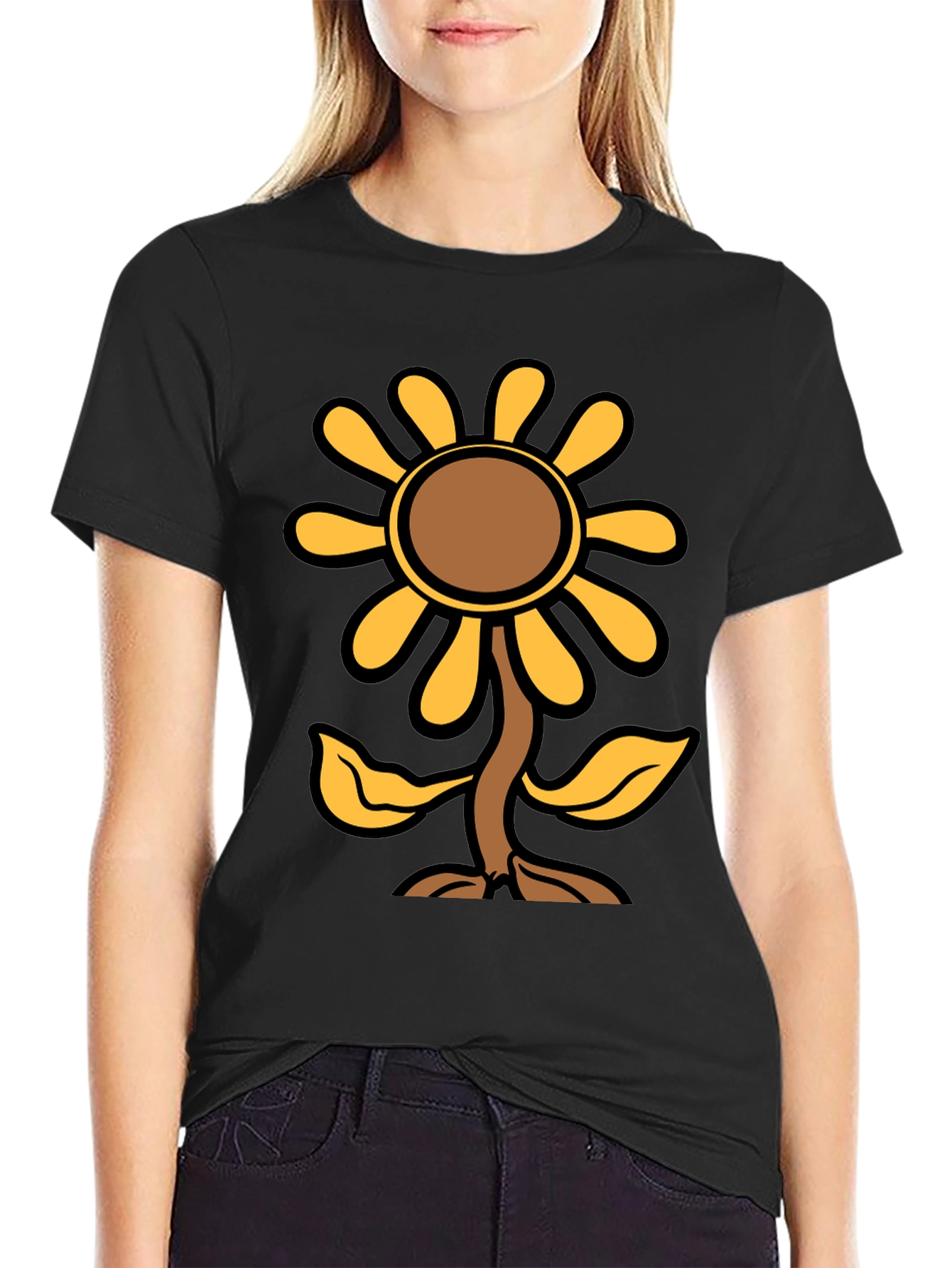 Black Sunflower Graphic Print Black T-Shirt view 2