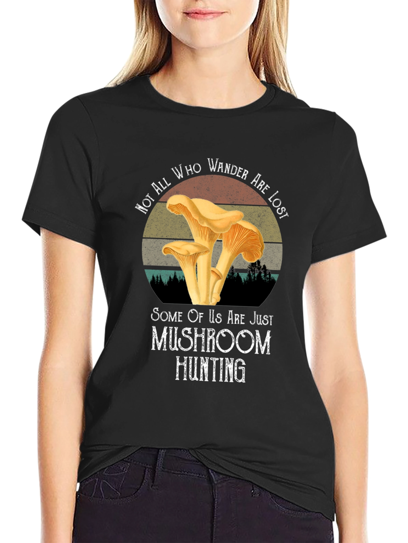 Black Mushroom Hunting T-Shirt - Not All Who Wander Are Lost view 2