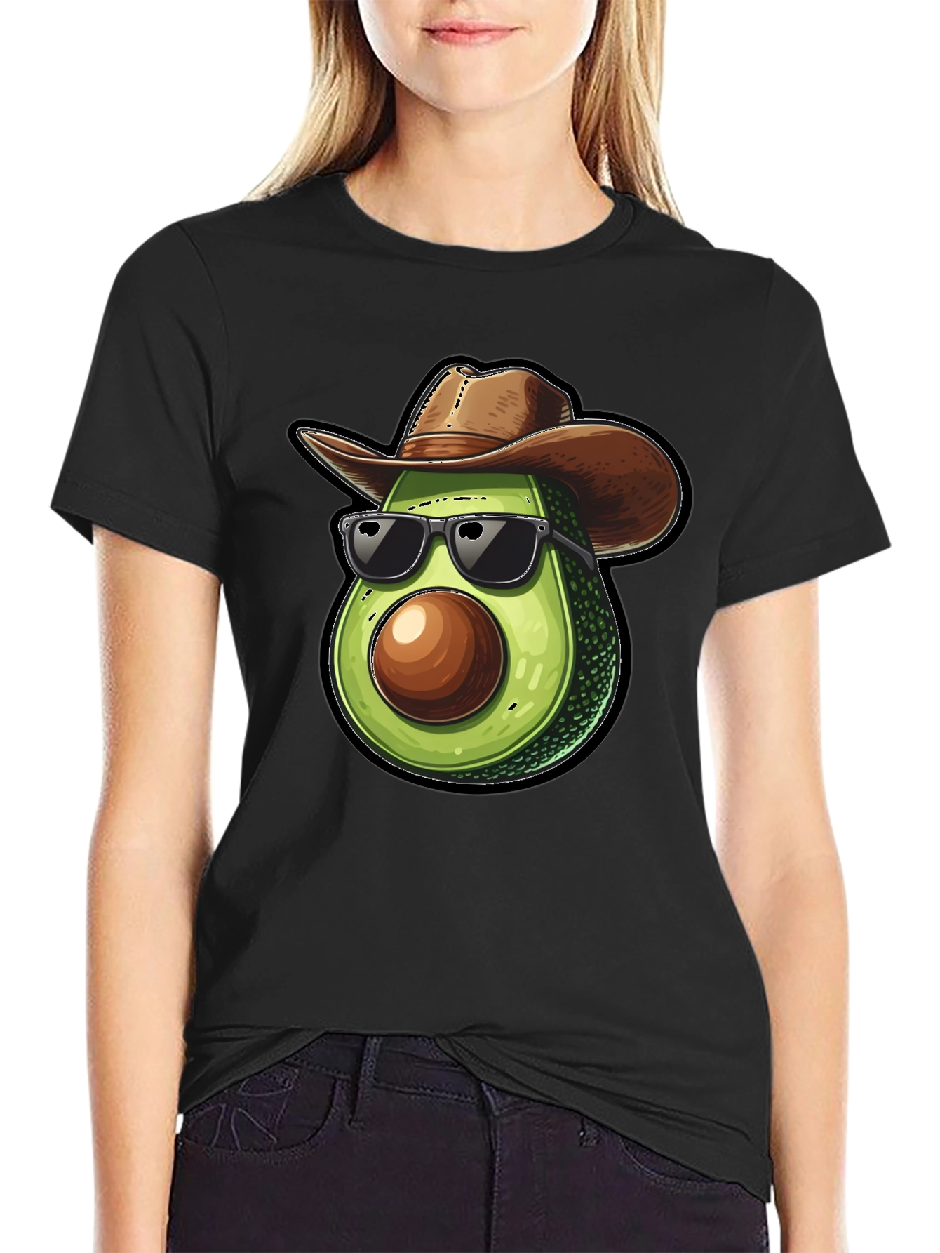 Black Cool Avocado Cowboy Black T-Shirt view 2