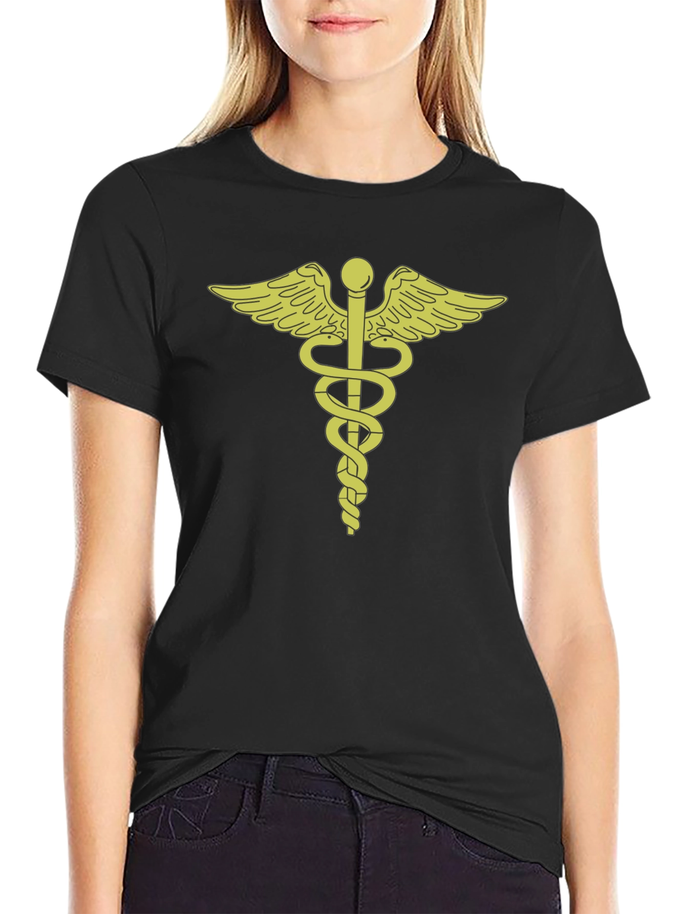 Black Caduceus Symbol Graphic T-Shirt - Medical Theme view 2