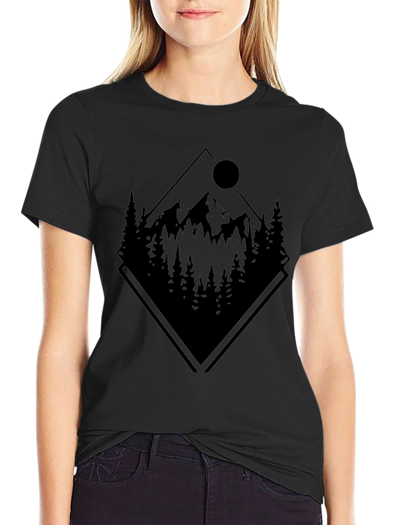 Black Mountain Scene Graphic T-Shirt - Black view 2