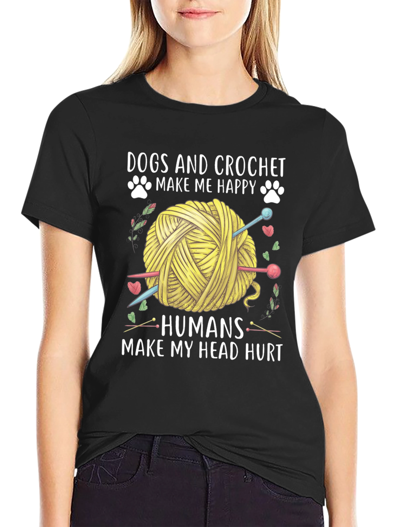 Black Dogs & Crochet Make Me Happy T-Shirt view 2