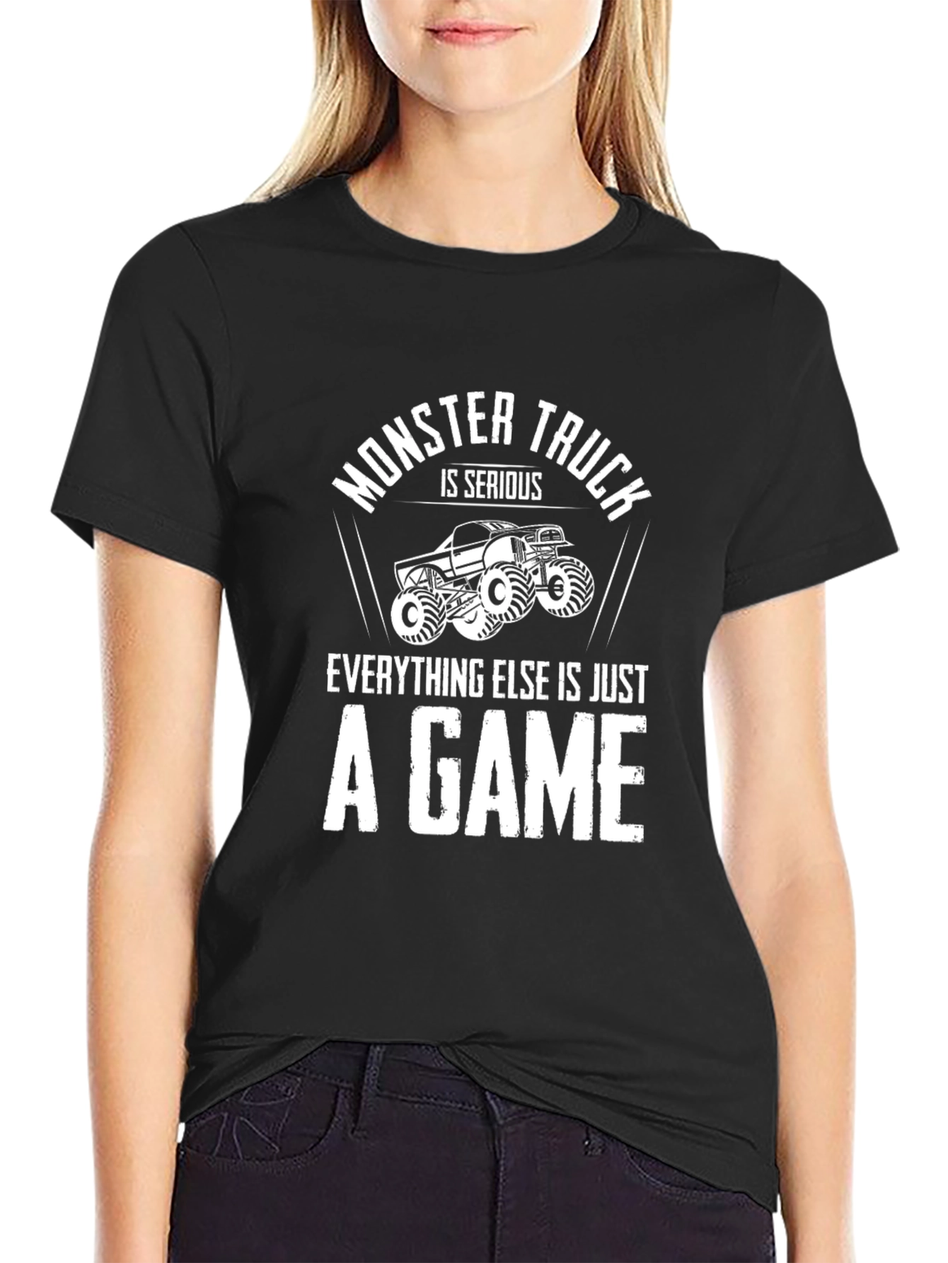 Black Monster Truck Serious Game Graphic Tee - Black view 2