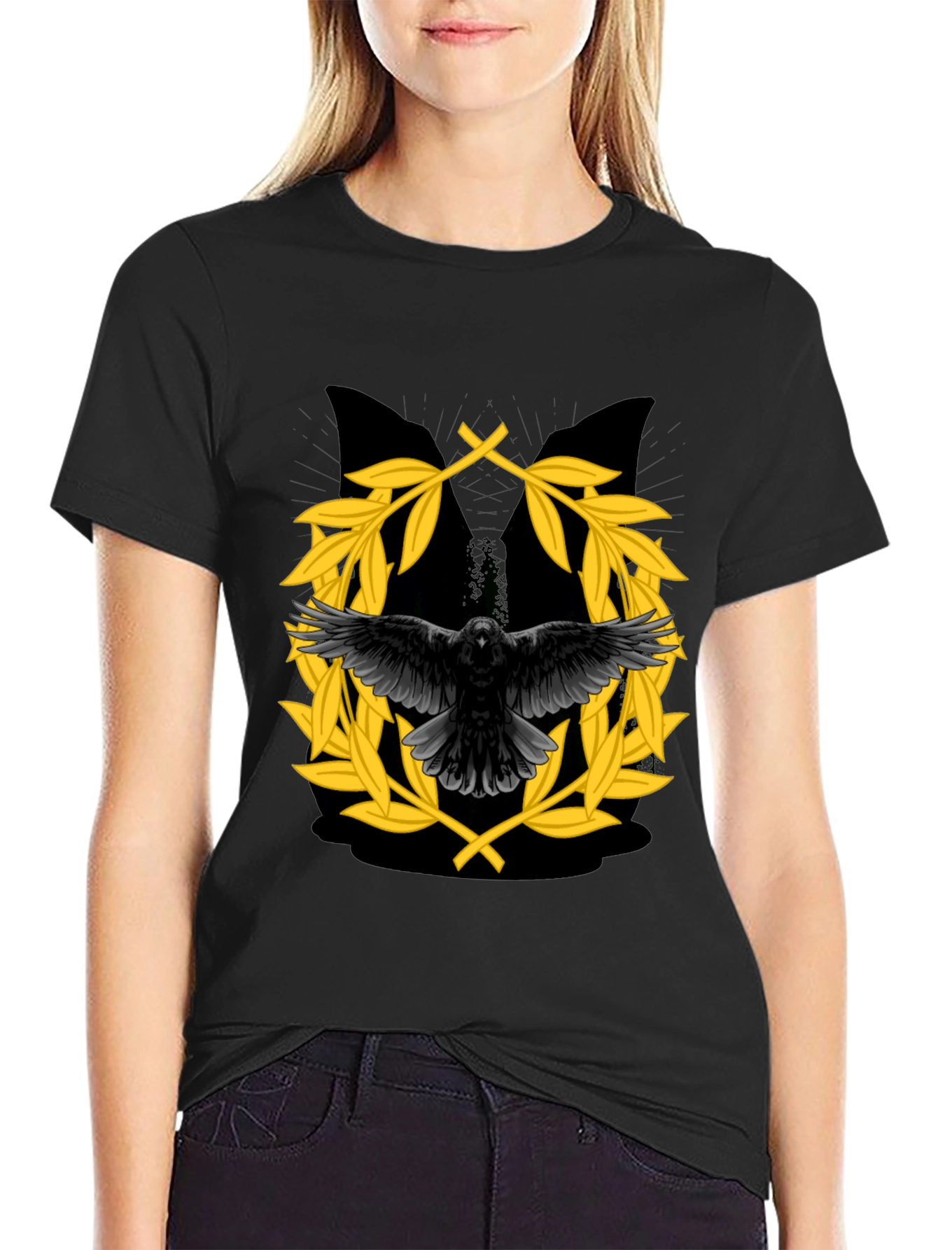 Black Raven & Laurel Wreath Graphic T-Shirt view 2