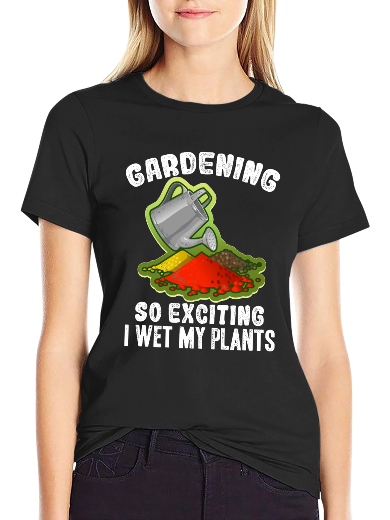 Black Gardening Humor T-Shirt - I Wet My Plants Funny view 2