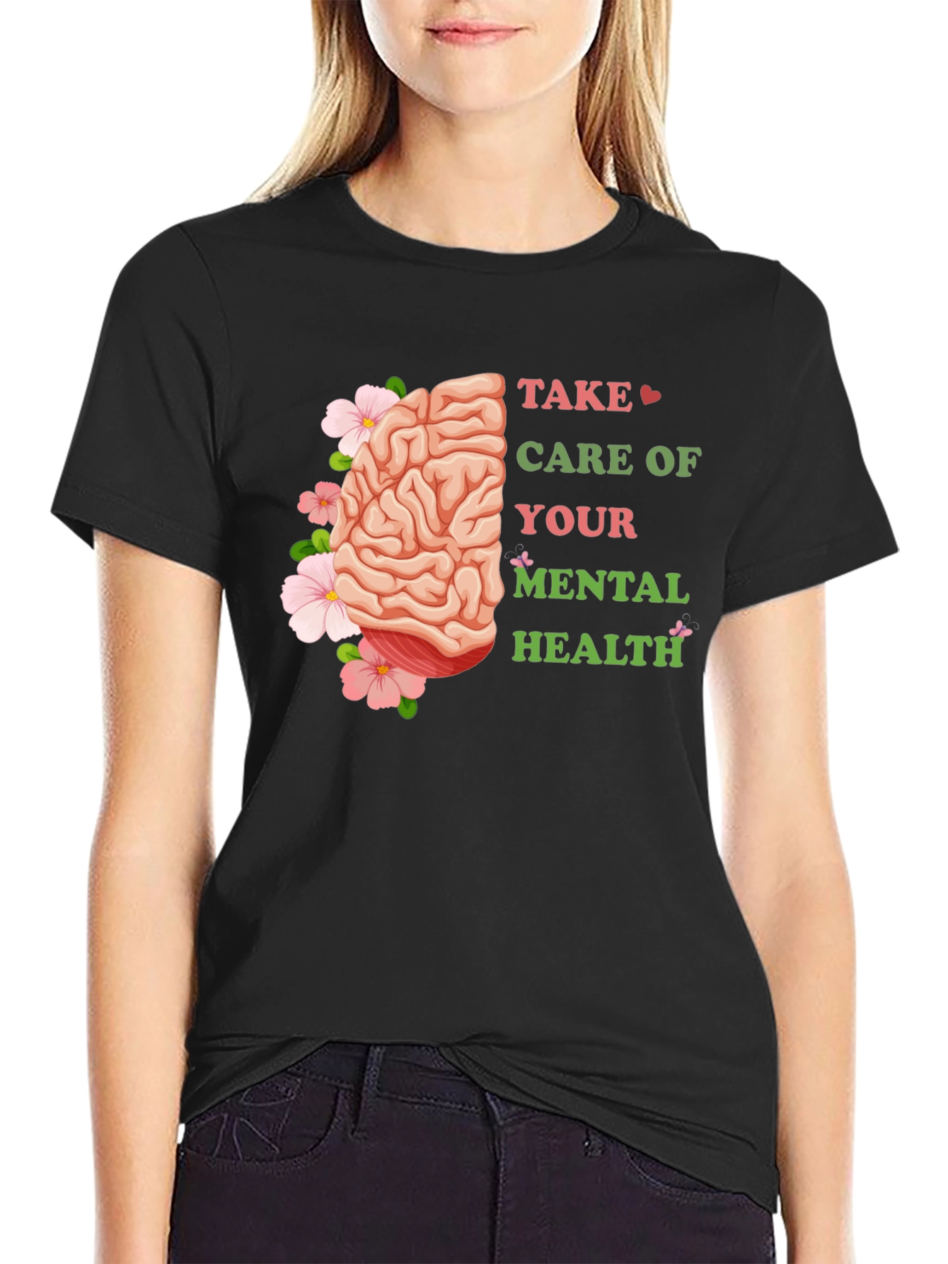 Black Mental Health Awareness T-Shirt: Floral Brain Design view 2