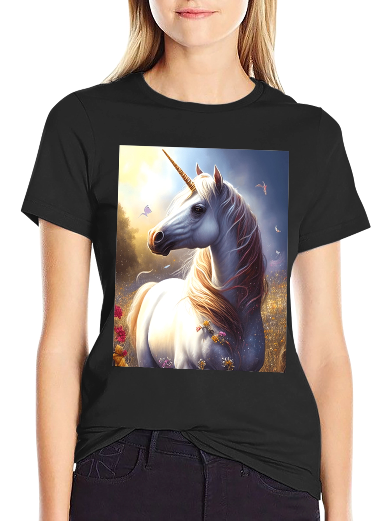 Black Unicorn Graphic Tee - Fantasy Black T-Shirt view 2
