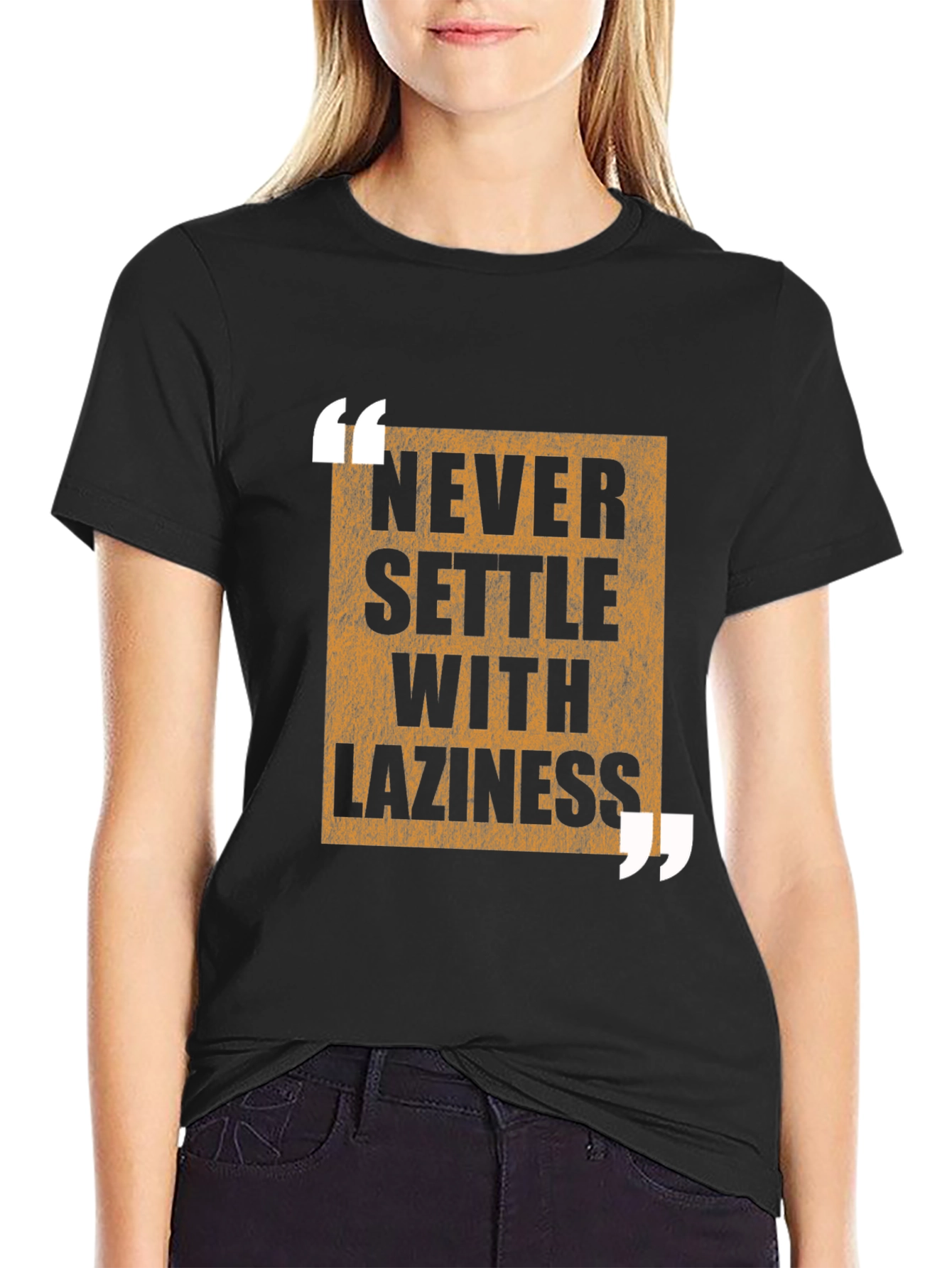 Black Never Settle with Laziness T-Shirt view 2