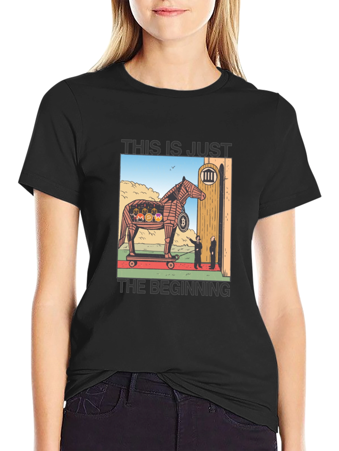 Black Crypto Trojan Horse T-Shirt - Bitcoin & Altcoins view 2