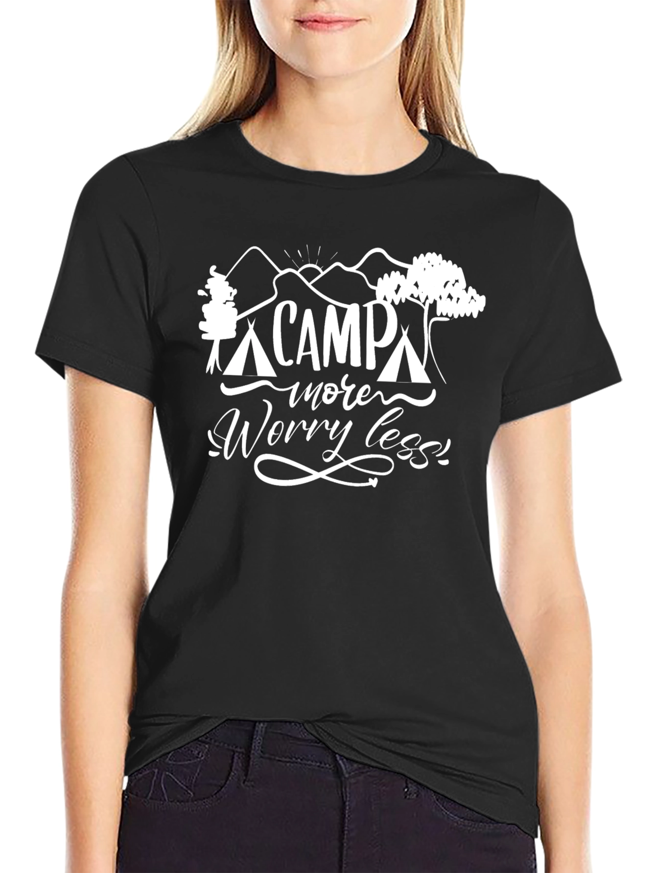 Black Camp More Worry Less Graphic T-Shirt - Black view 2