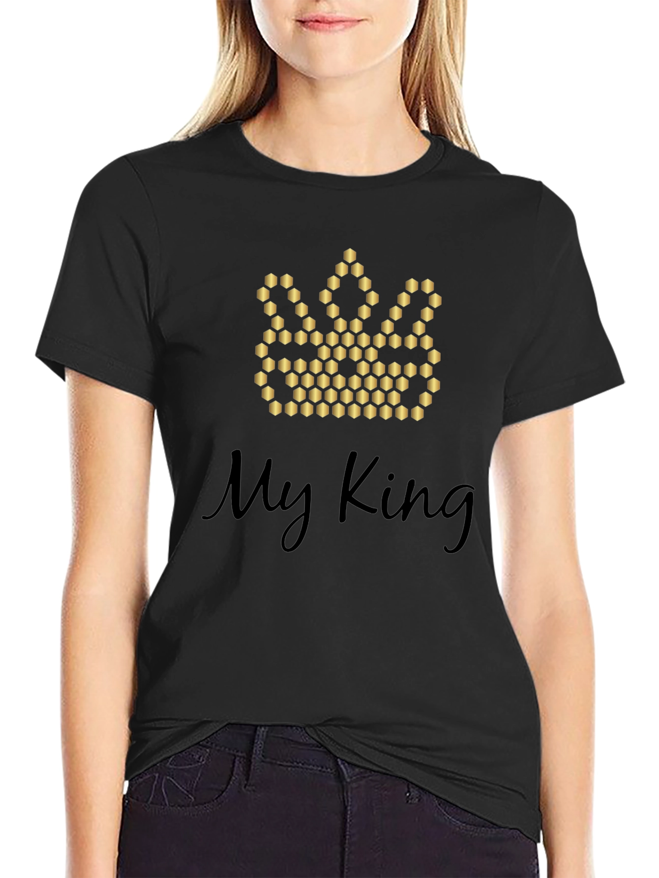 Black My King Graphic Tee - Crown Design, Soft Cotton Blend view 2