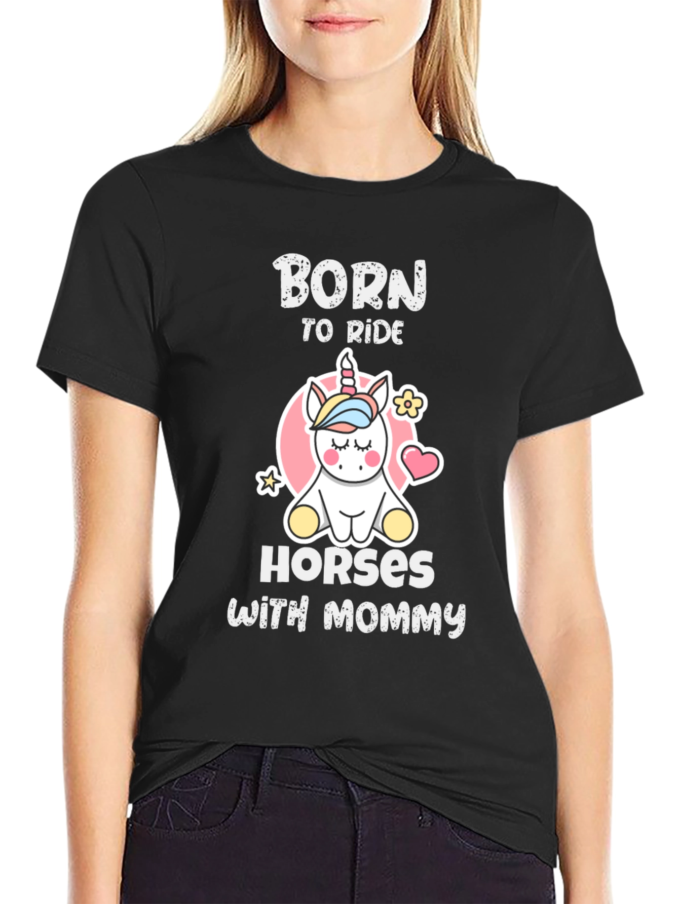 Black Born To Ride Horses With Mommy T-Shirt view 2