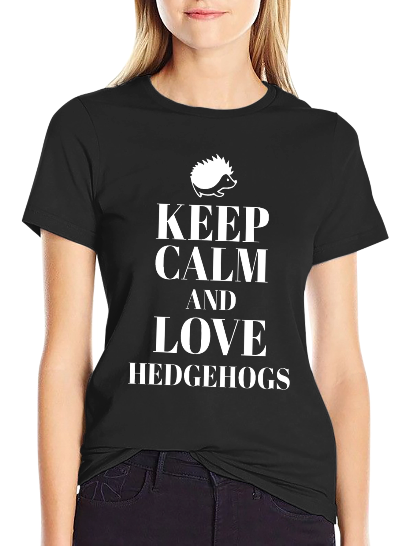 Black Keep Calm and Love Hedgehogs T-Shirt view 2