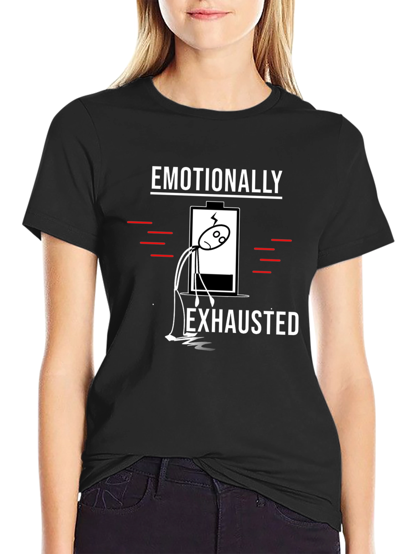 Black Emotionally Exhausted Graphic T-Shirt - Black view 2