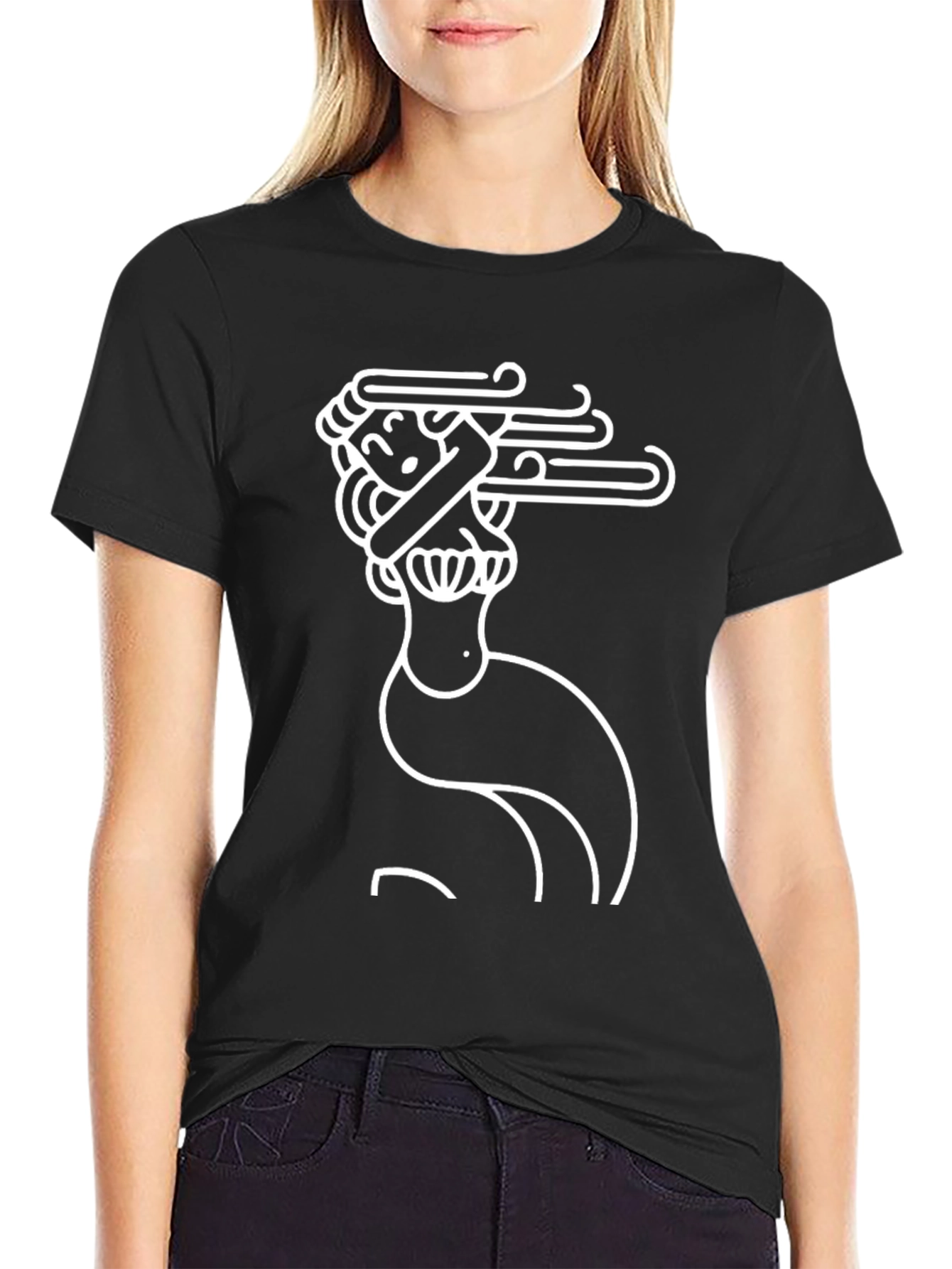 Black Abstract Woman Graphic Tee - Modern Minimalist Design view 2