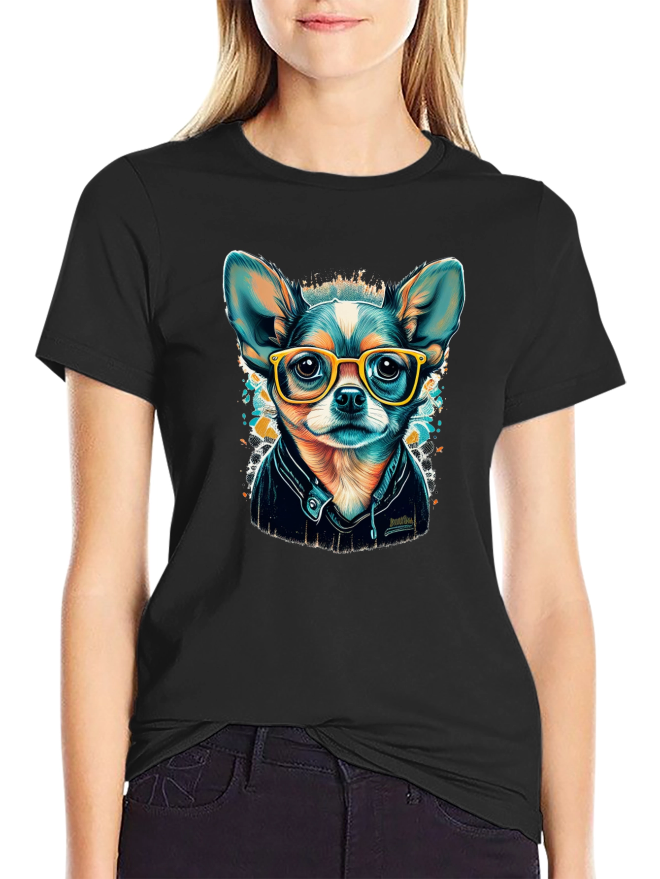 Black Cool Chihuahua T-Shirt view 2