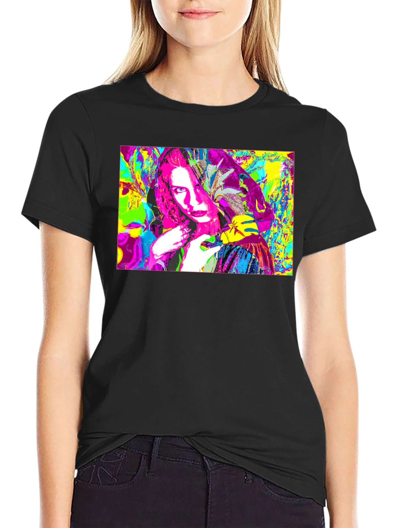 Black Abstract Pop Art Graphic Tee - Black Unisex T-Shirt view 2